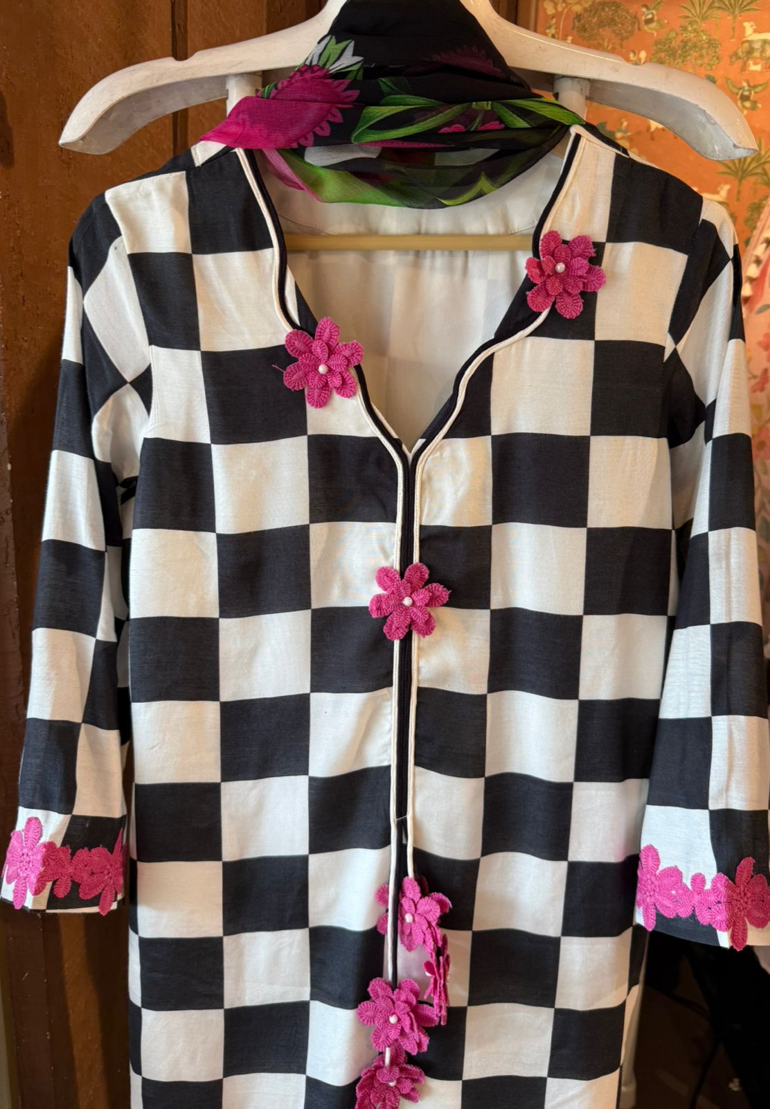 Black & White Check Set with Dupatta and pants