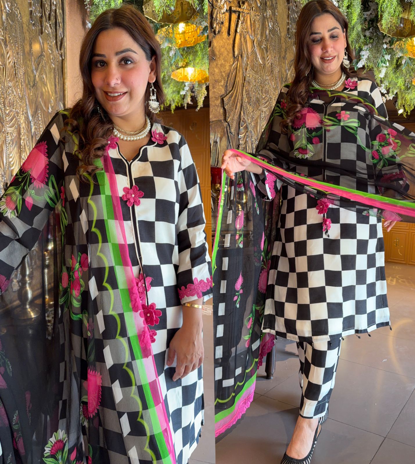 Black & White Check Set with Dupatta and pants