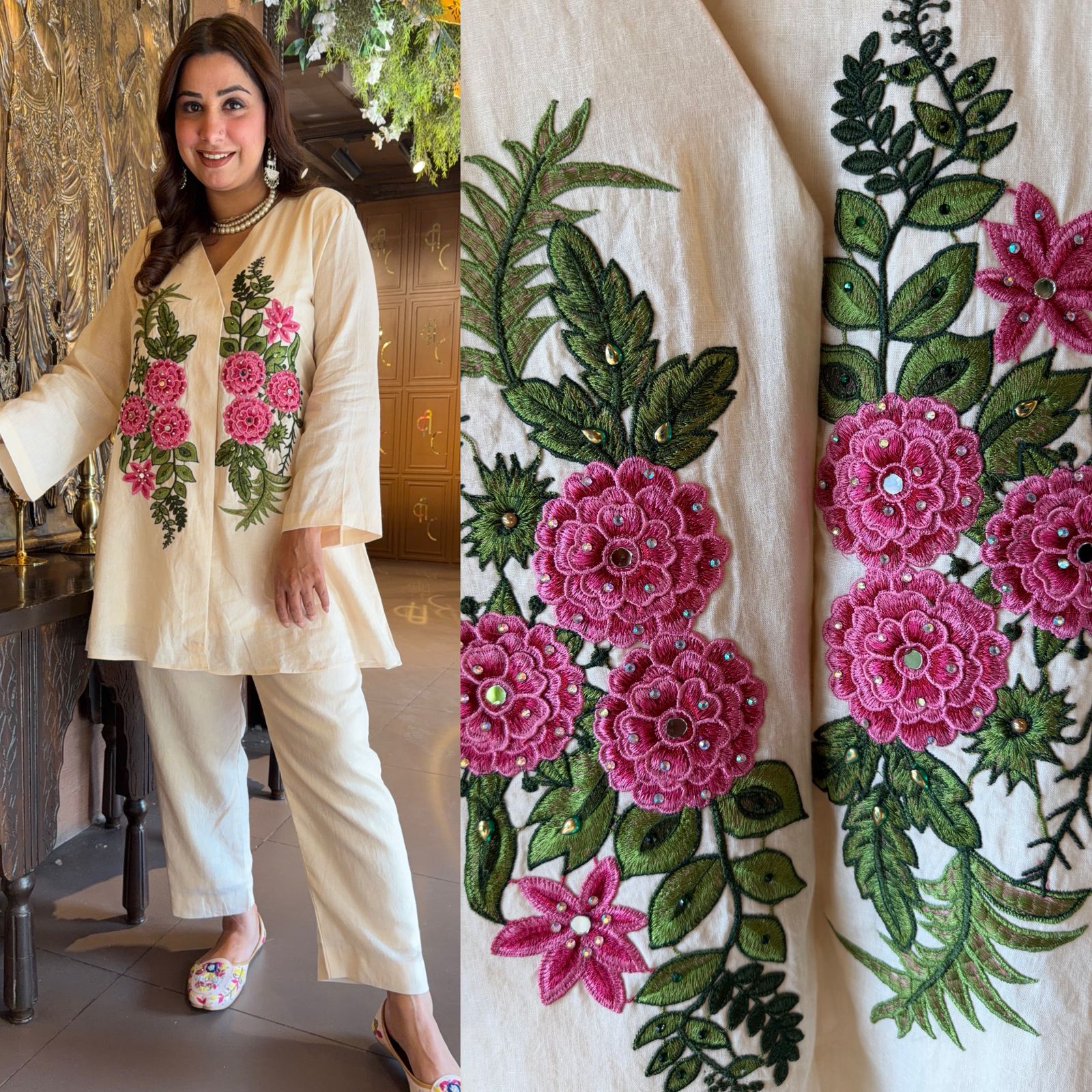 Ivory Floral Embroidered Co-ord Set