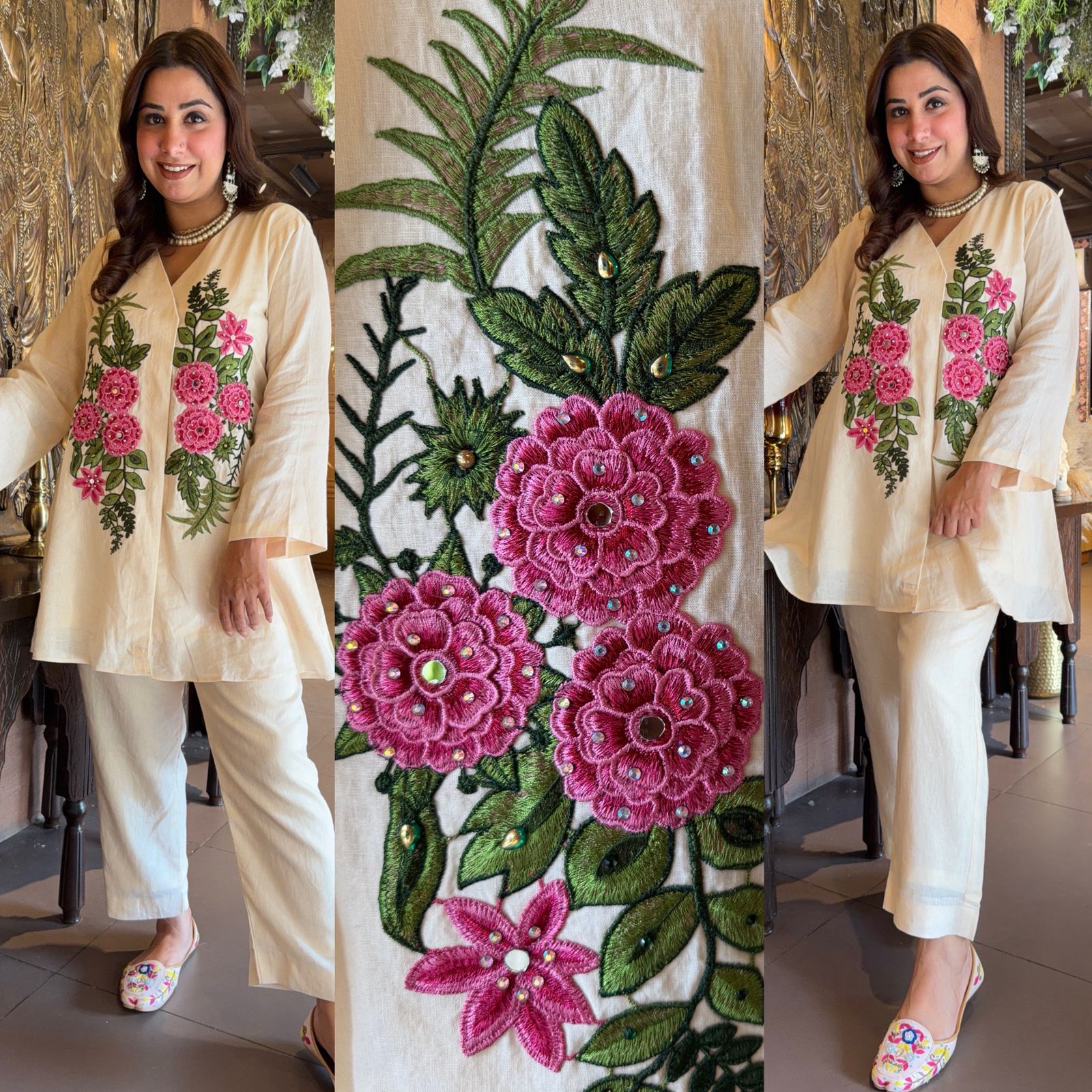 Ivory Floral Embroidered Co-ord Set