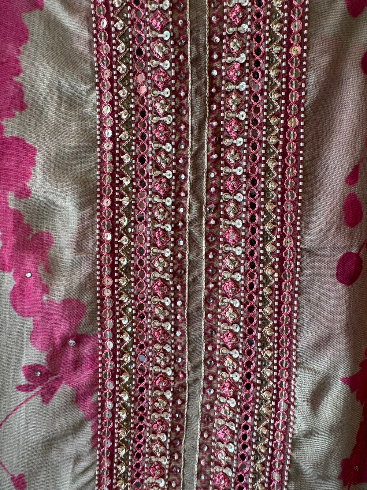 Pink Floral Printed Unstitched Suit Set