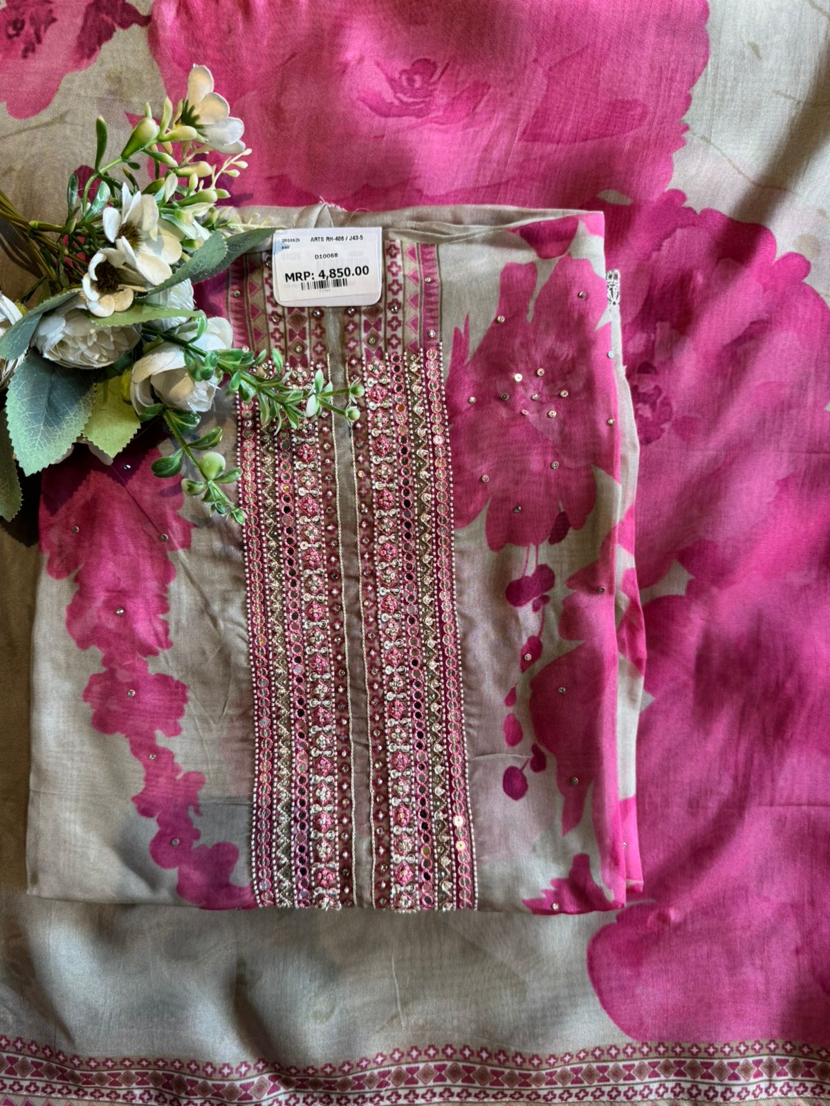 Pink Floral Printed Unstitched Suit Set