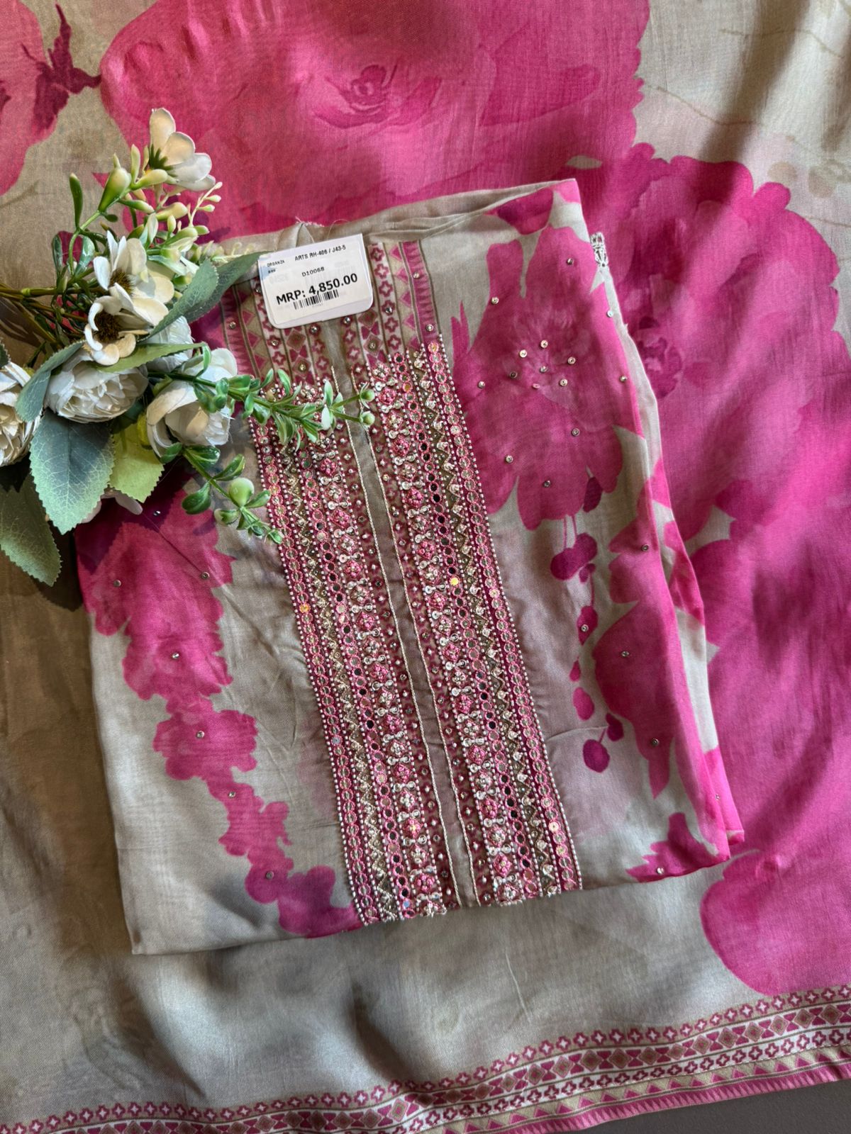 Pink Floral Printed Unstitched Suit Set