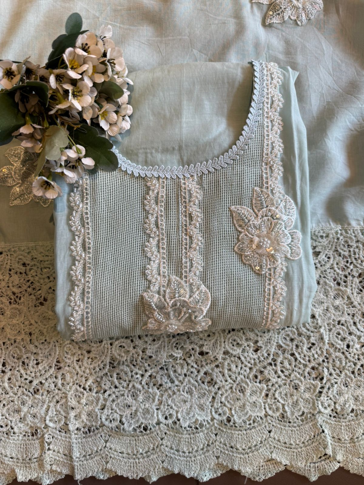 Elegant Pastel  Embroidered Suit