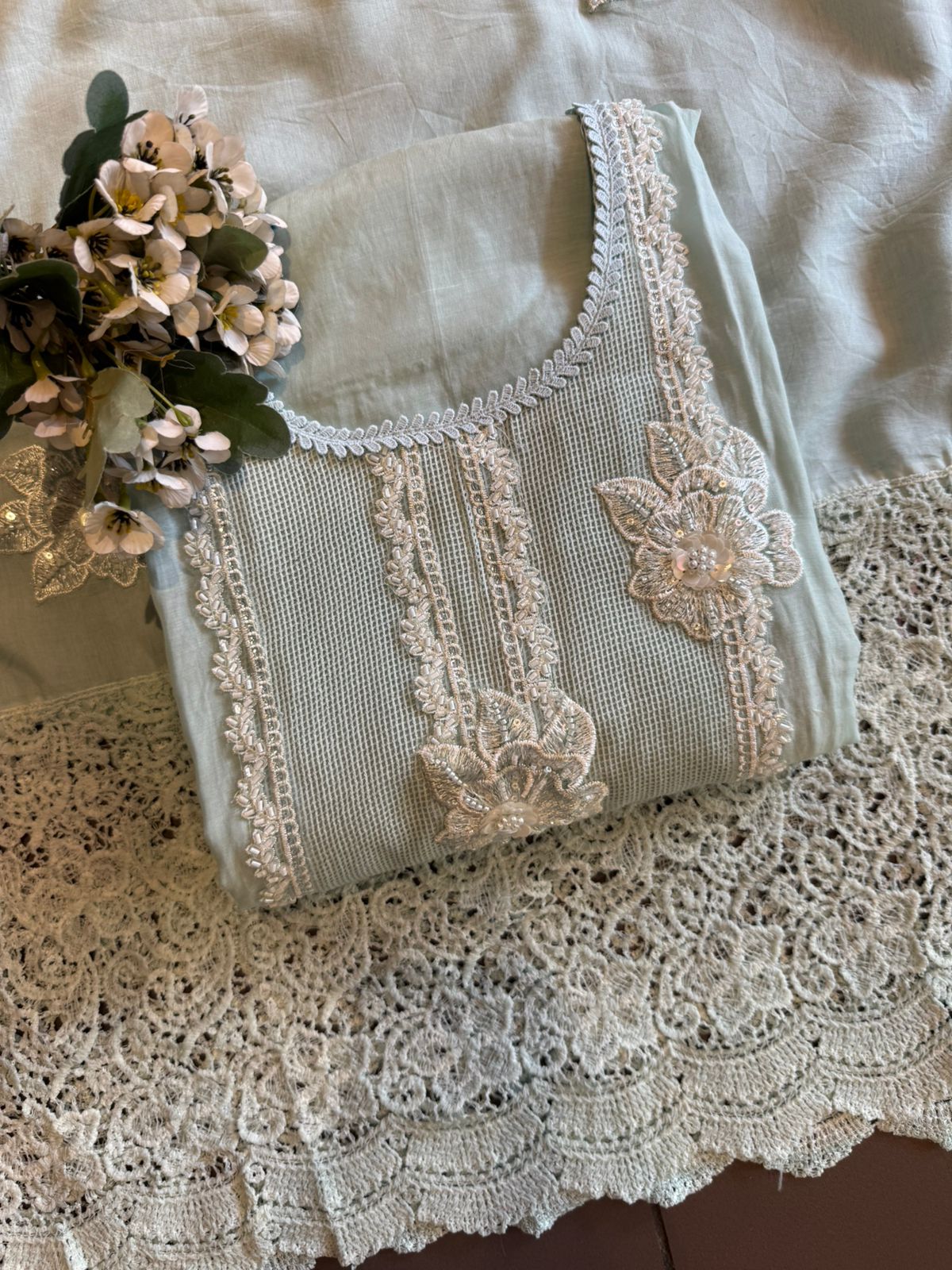 Elegant Pastel  Embroidered Suit