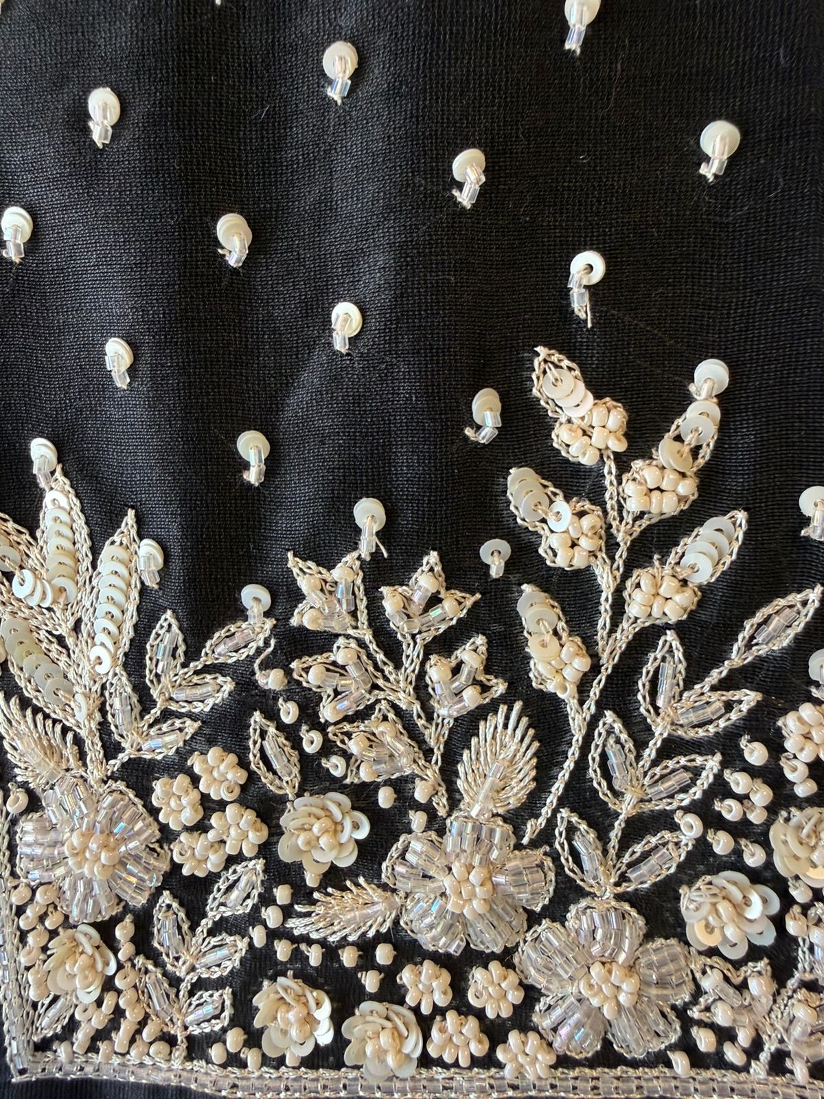 Timeless outfit elevated with white thread floral embroidery