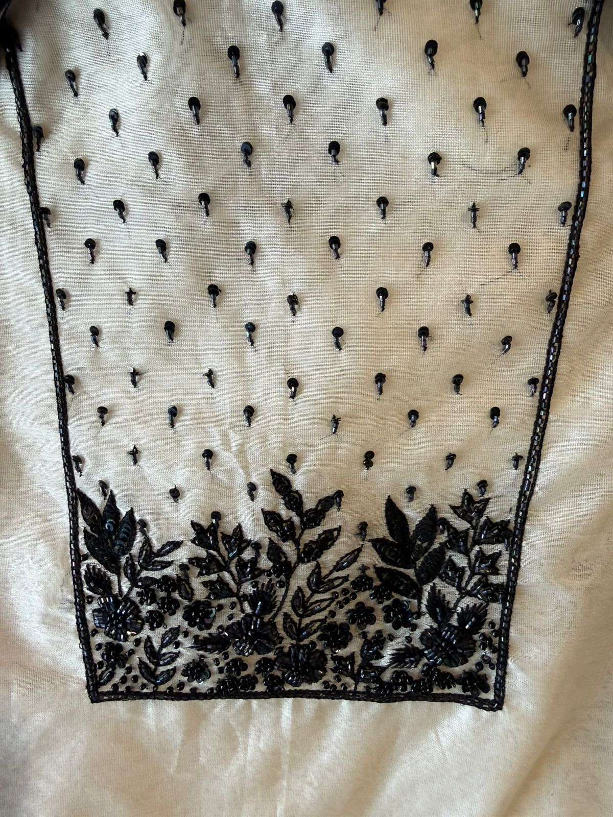 Timeless outfit elevated with white thread floral embroidery