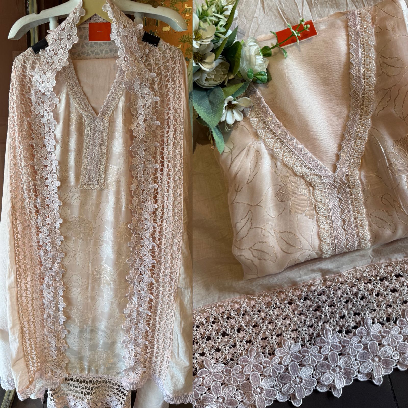 Floral Lace Elegant Unstitched Suit Set