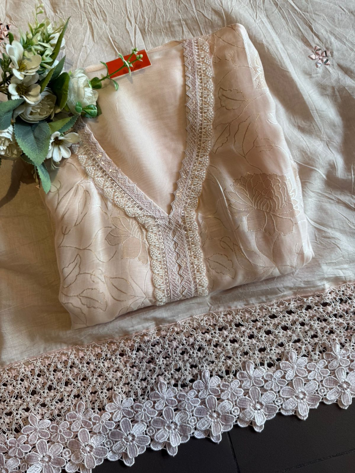 Floral Lace Elegant Unstitched Suit Set