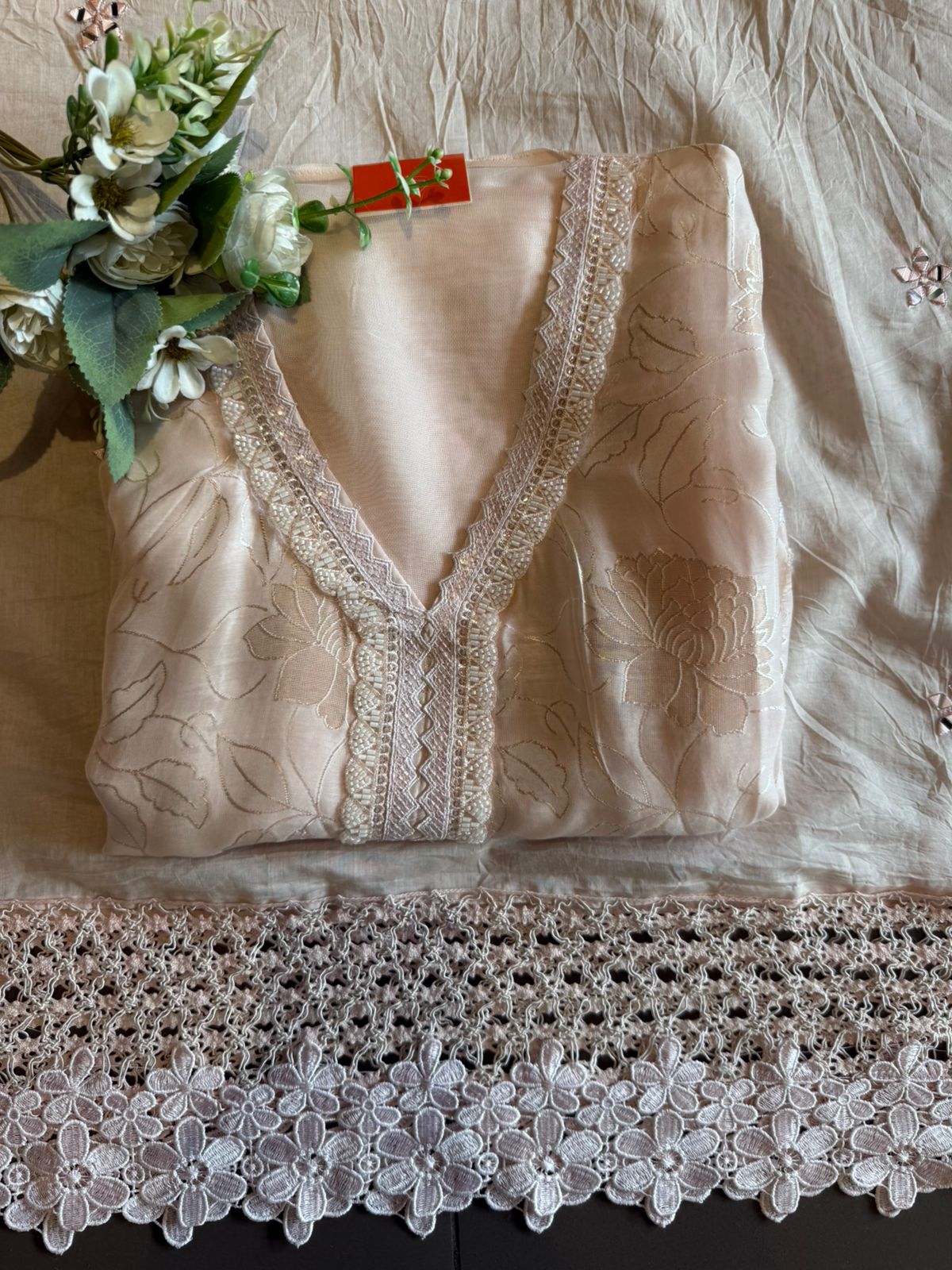 Floral Lace Elegant Unstitched Suit Set