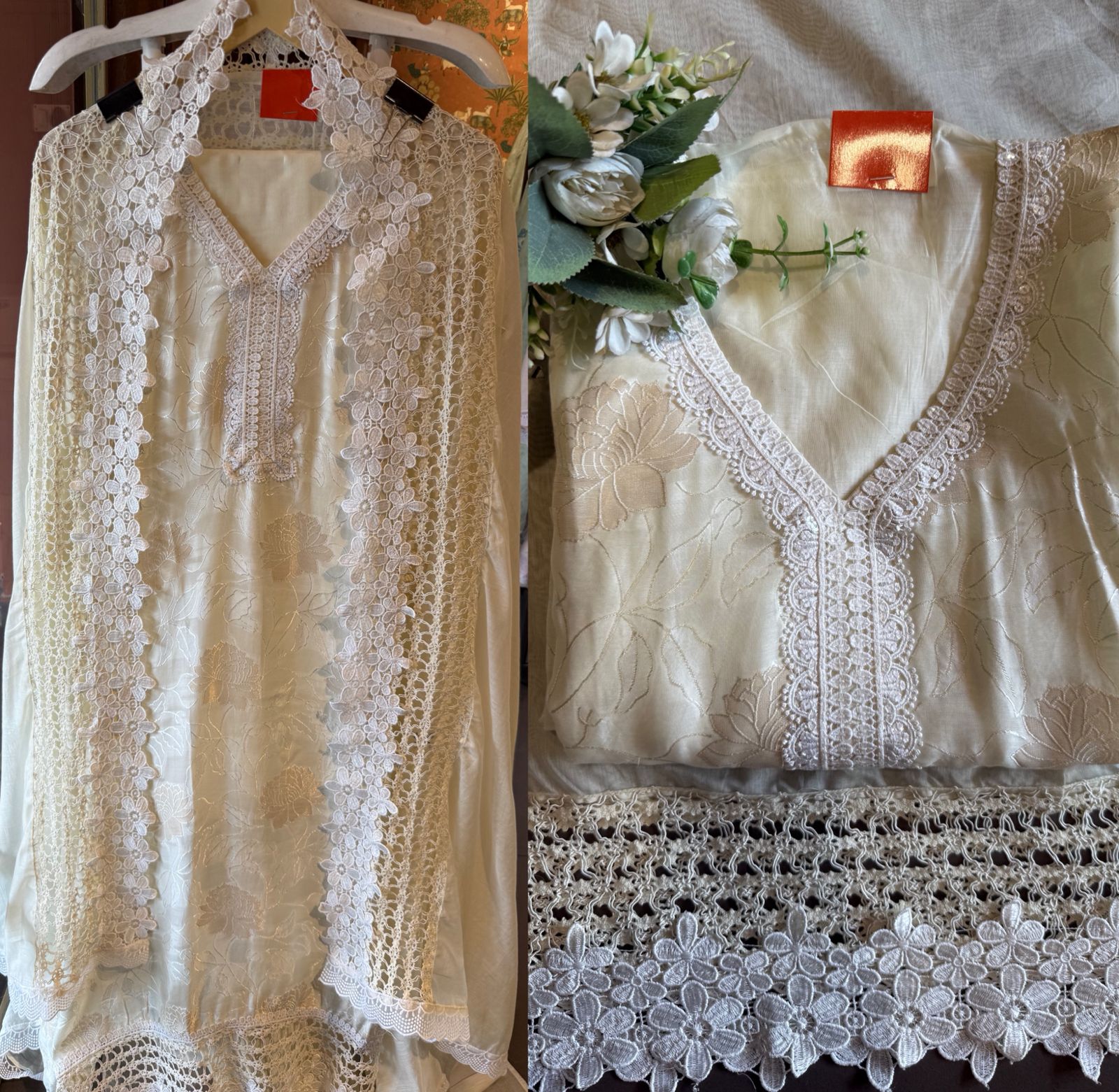 Floral Lace Elegant Unstitched Suit Set