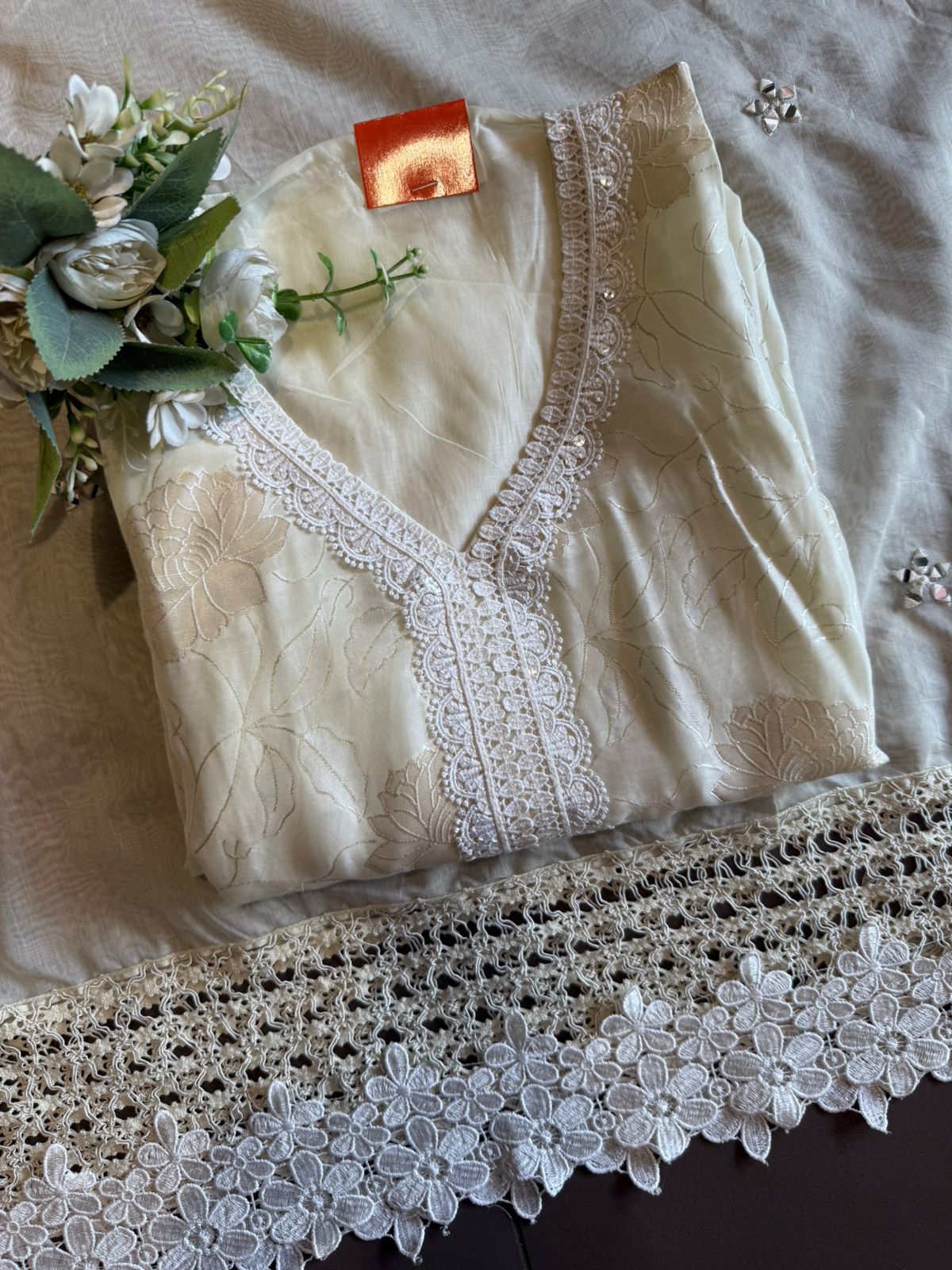 Floral Lace Elegant Unstitched Suit Set