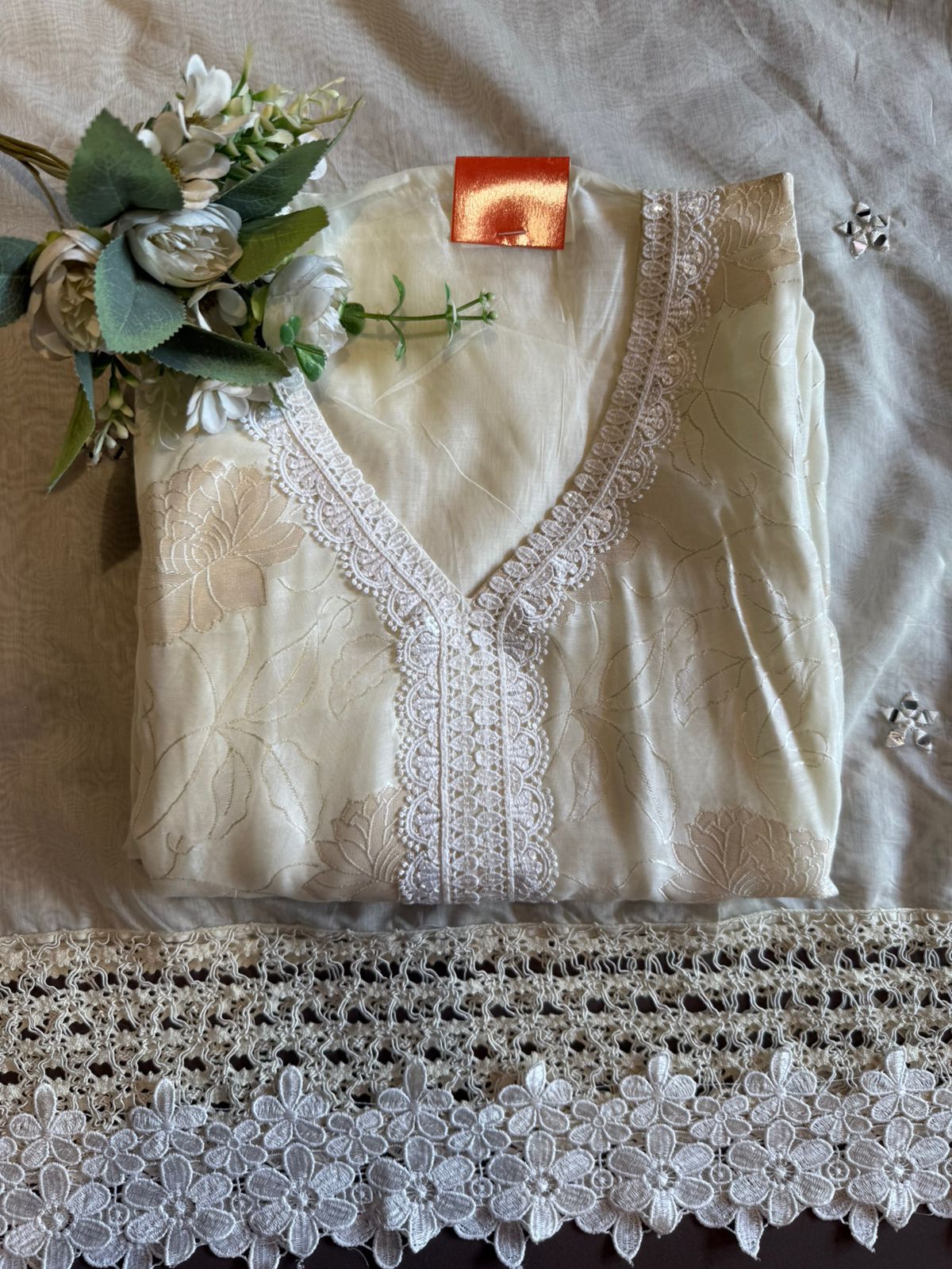 Floral Lace Elegant Unstitched Suit Set