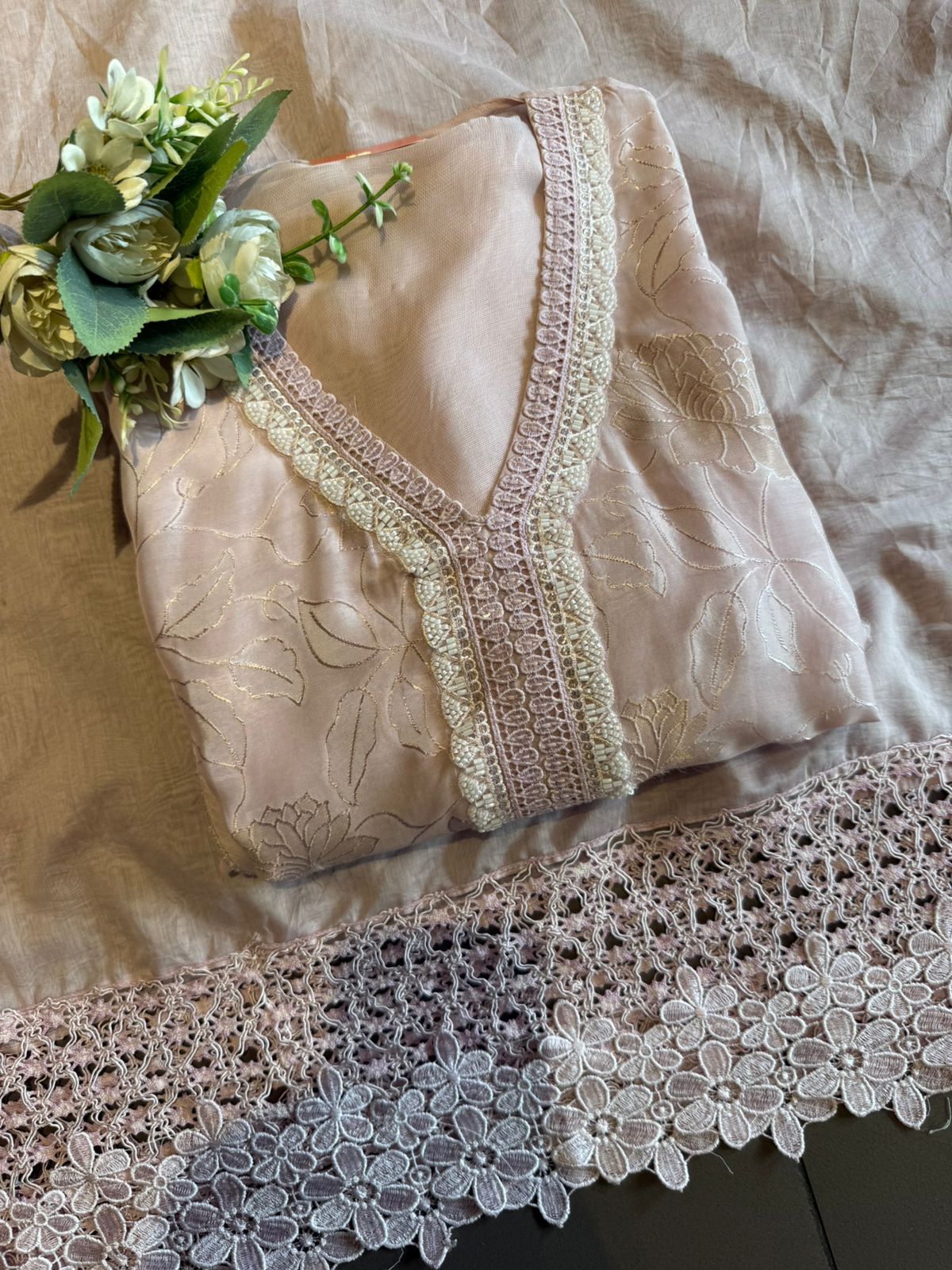 Floral Lace Elegant Unstitched Suit Set