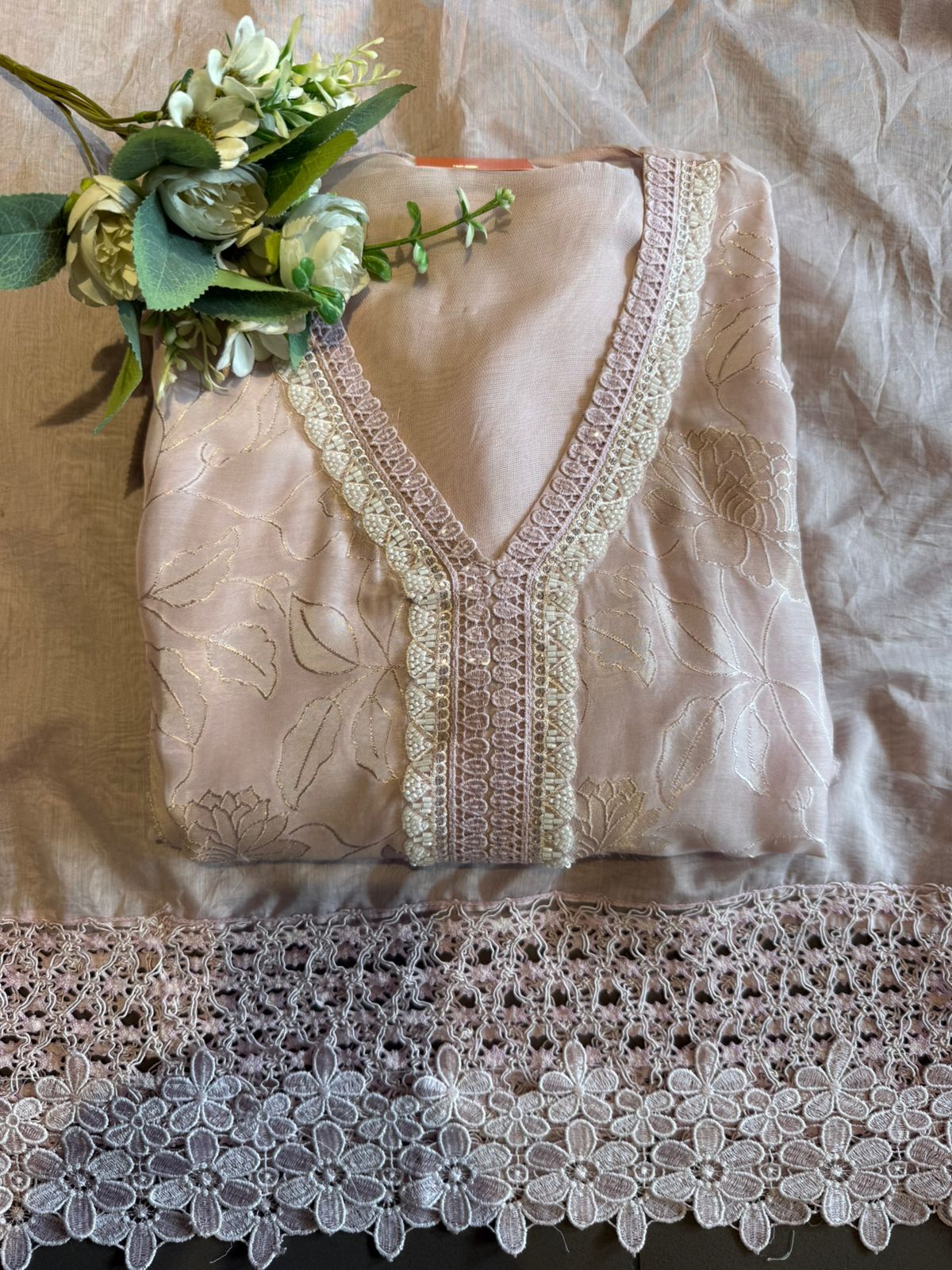 Floral Lace Elegant Unstitched Suit Set