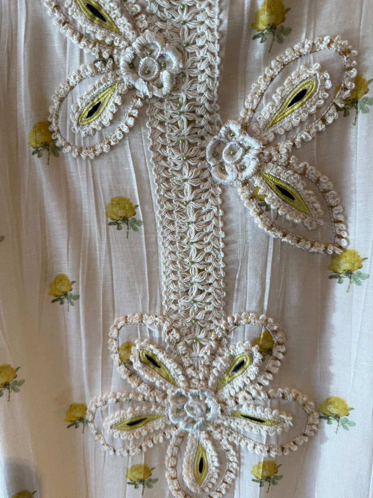 Ivory Floral Unstitched Set with Statement Dupatta