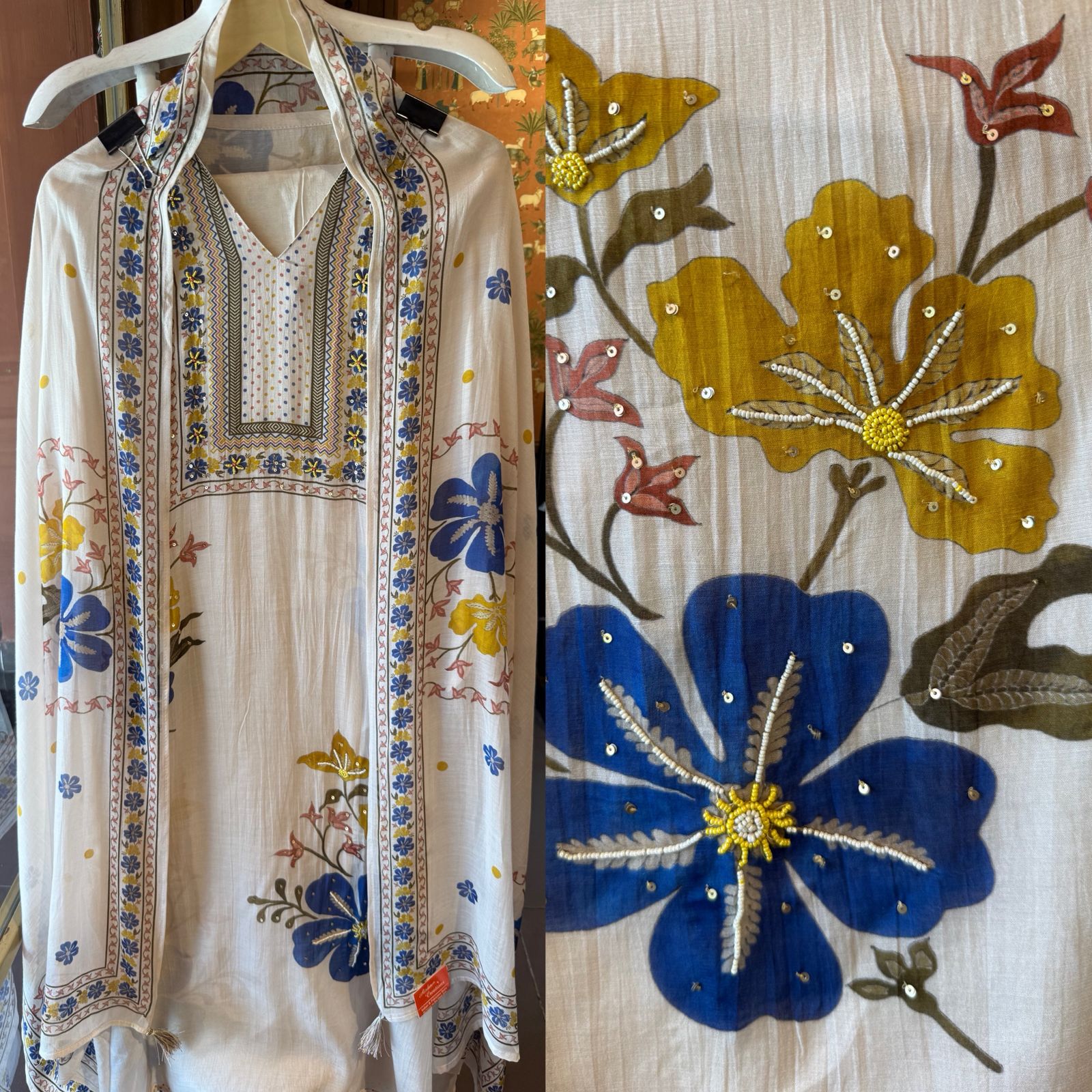 Delicate floral ivory kurta set