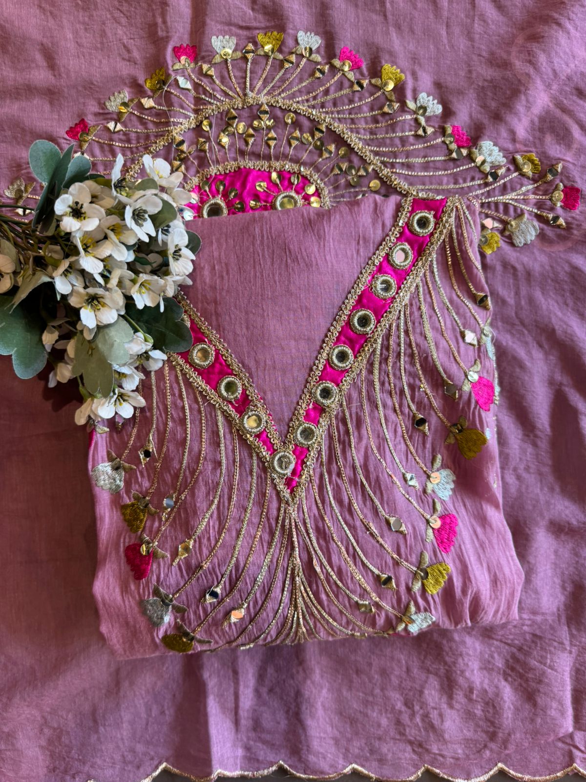 Lightweight flowy Mul cotton chanderi suit