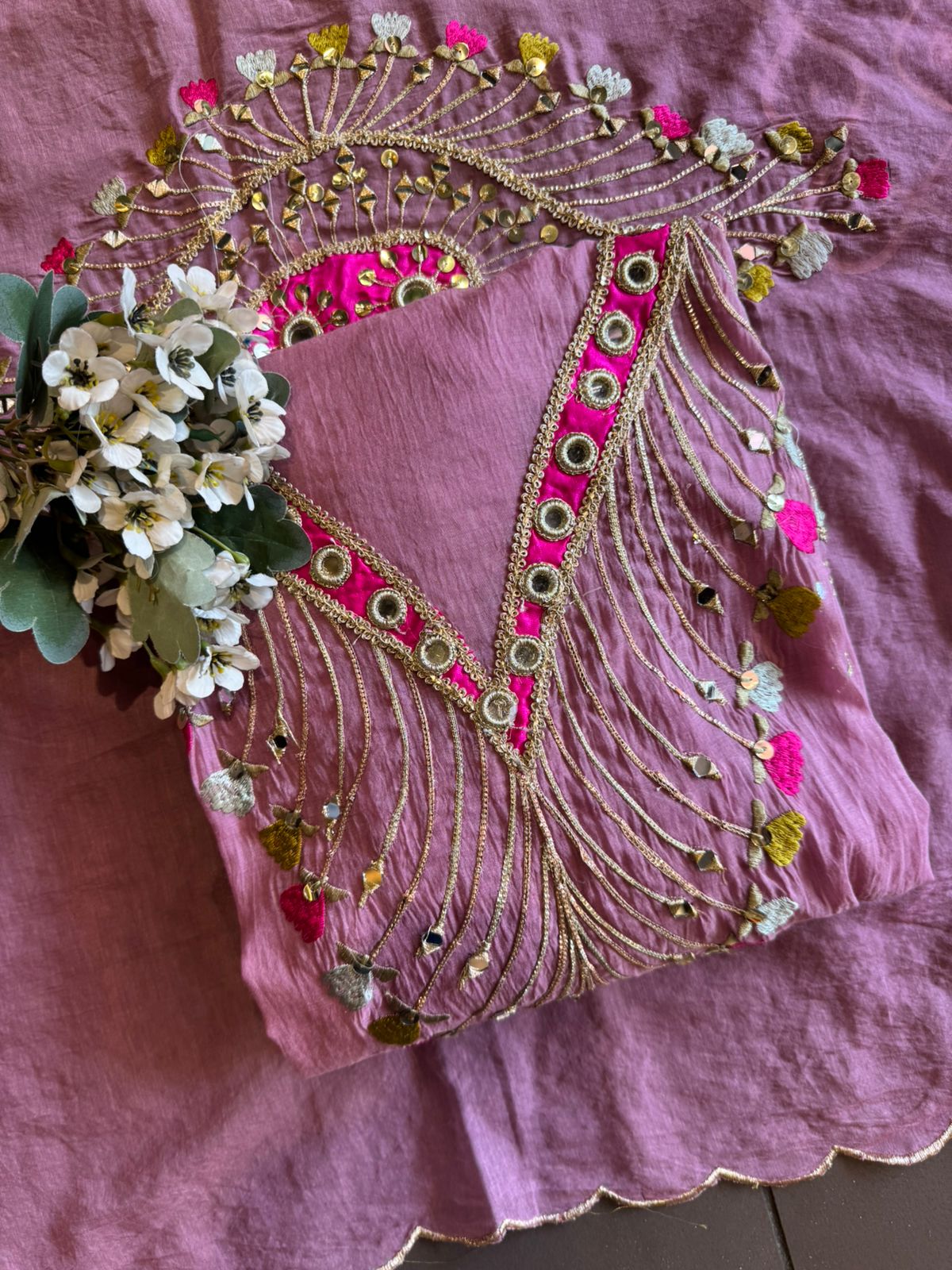 Lightweight flowy Mul cotton chanderi suit