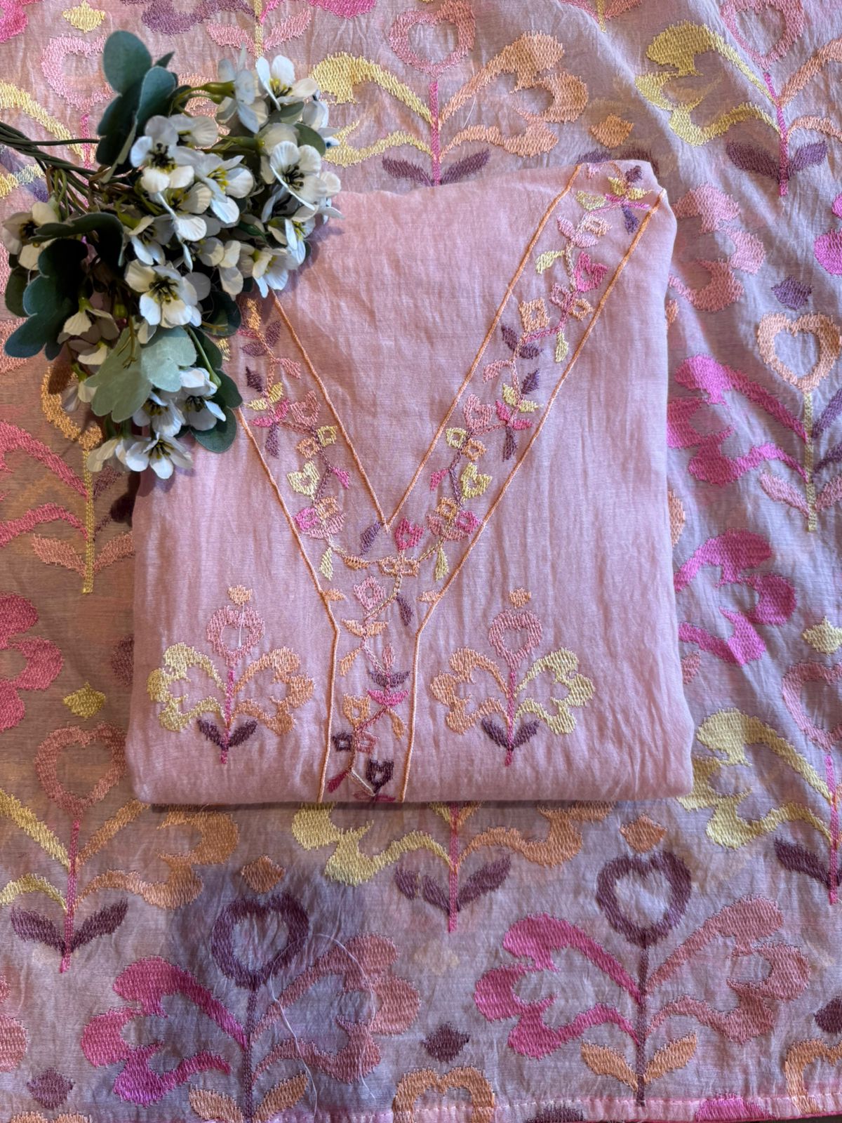 Pastel Mul cotton Unstitched Suit Set