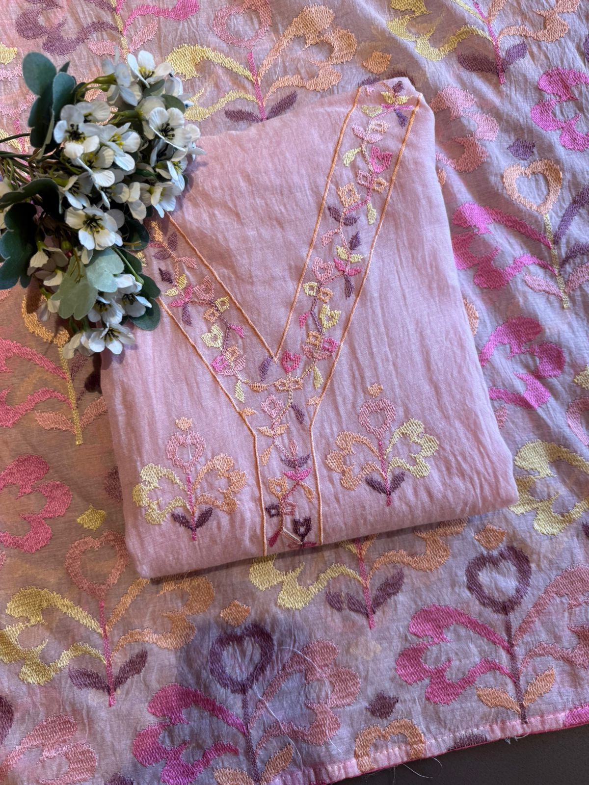 Pastel Mul cotton Unstitched Suit Set