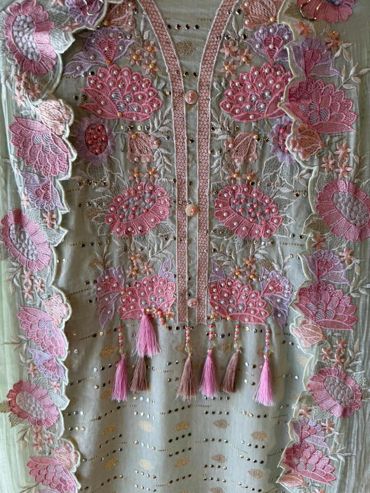 Soft pink hues floral embroidery Suit
