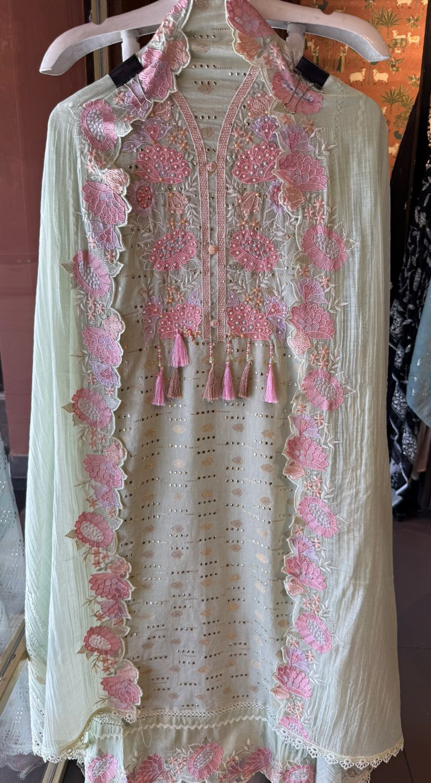 Soft pink hues floral embroidery Suit