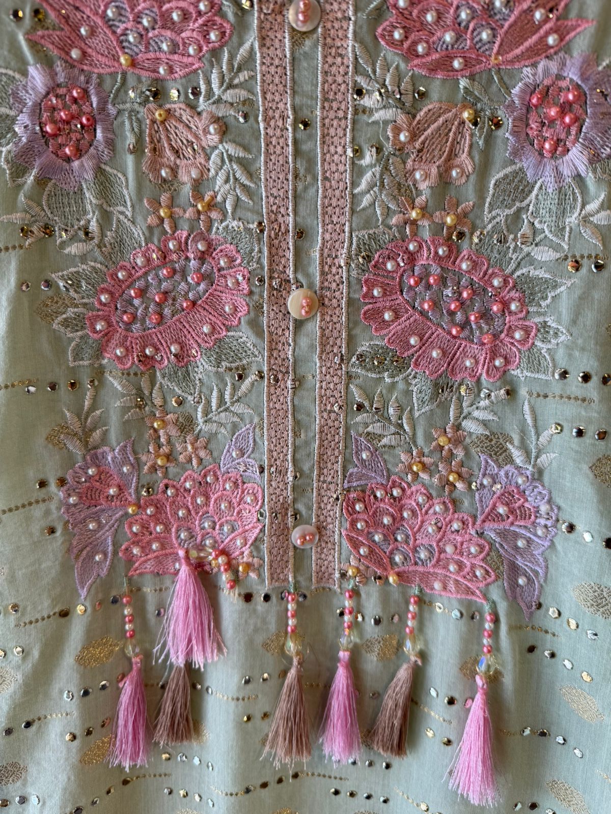 Soft pink hues floral embroidery Suit