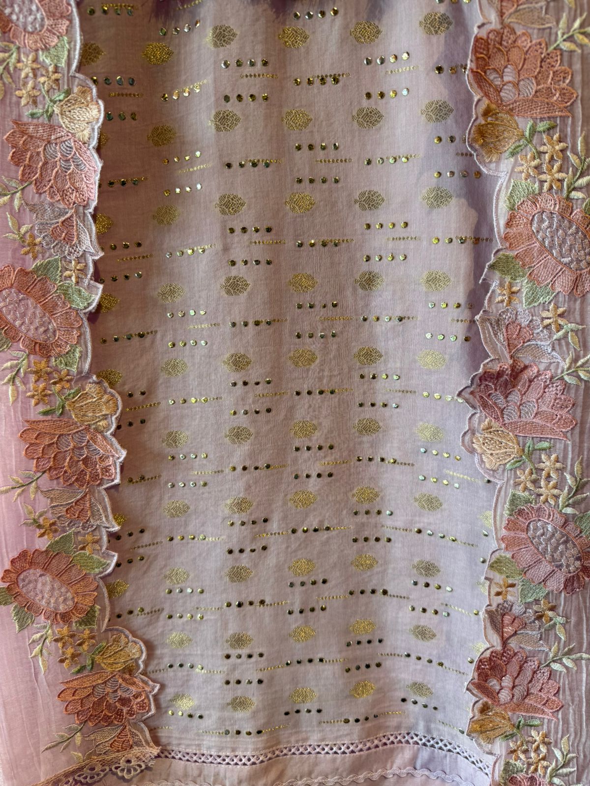 Soft pink hues floral embroidery Suit