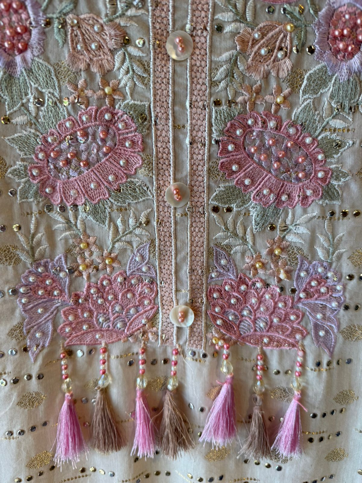 Soft pink hues floral embroidery Suit