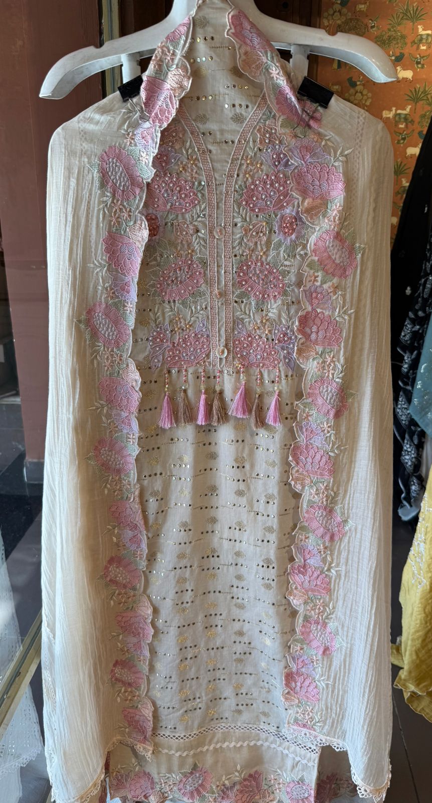 Soft pink hues floral embroidery Suit