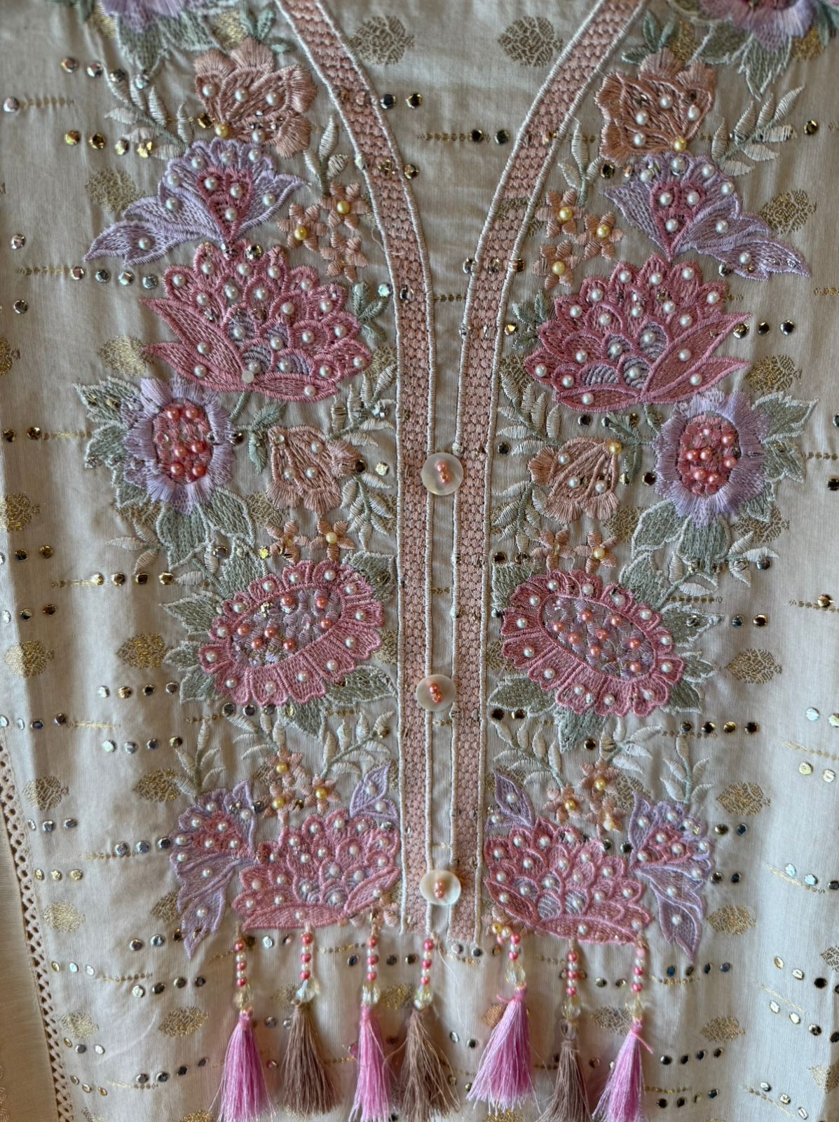 Soft pink hues floral embroidery Suit