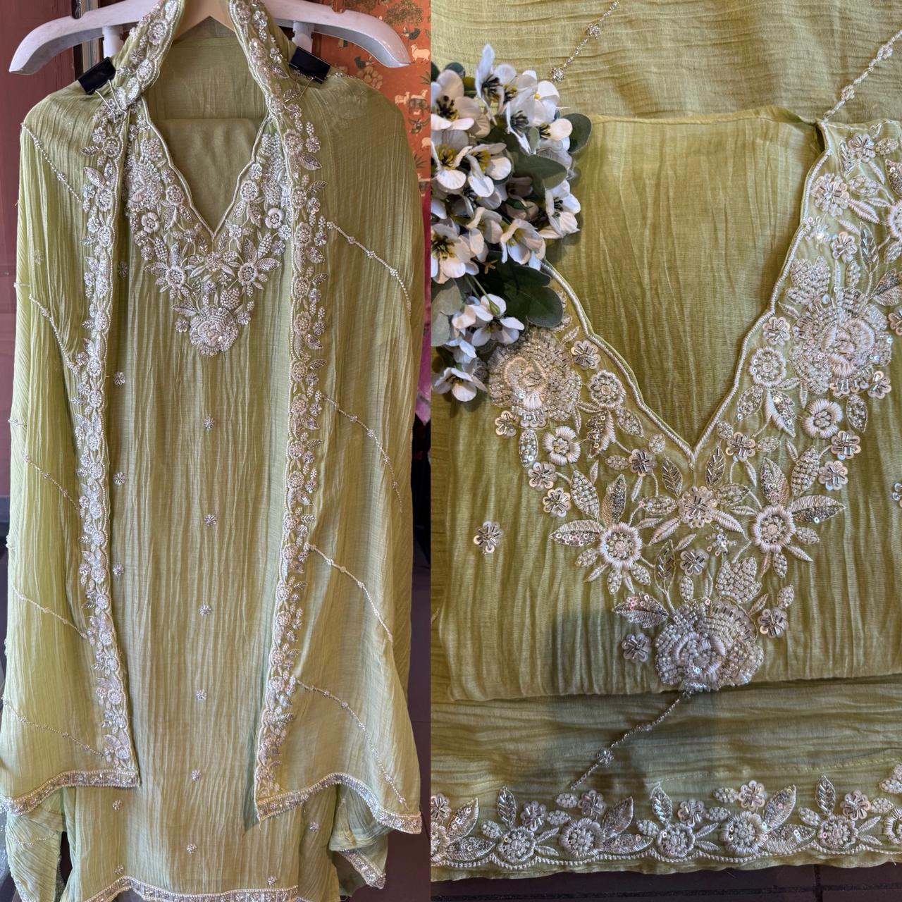 Pakistani handwork pieces On pure Mul chanderi