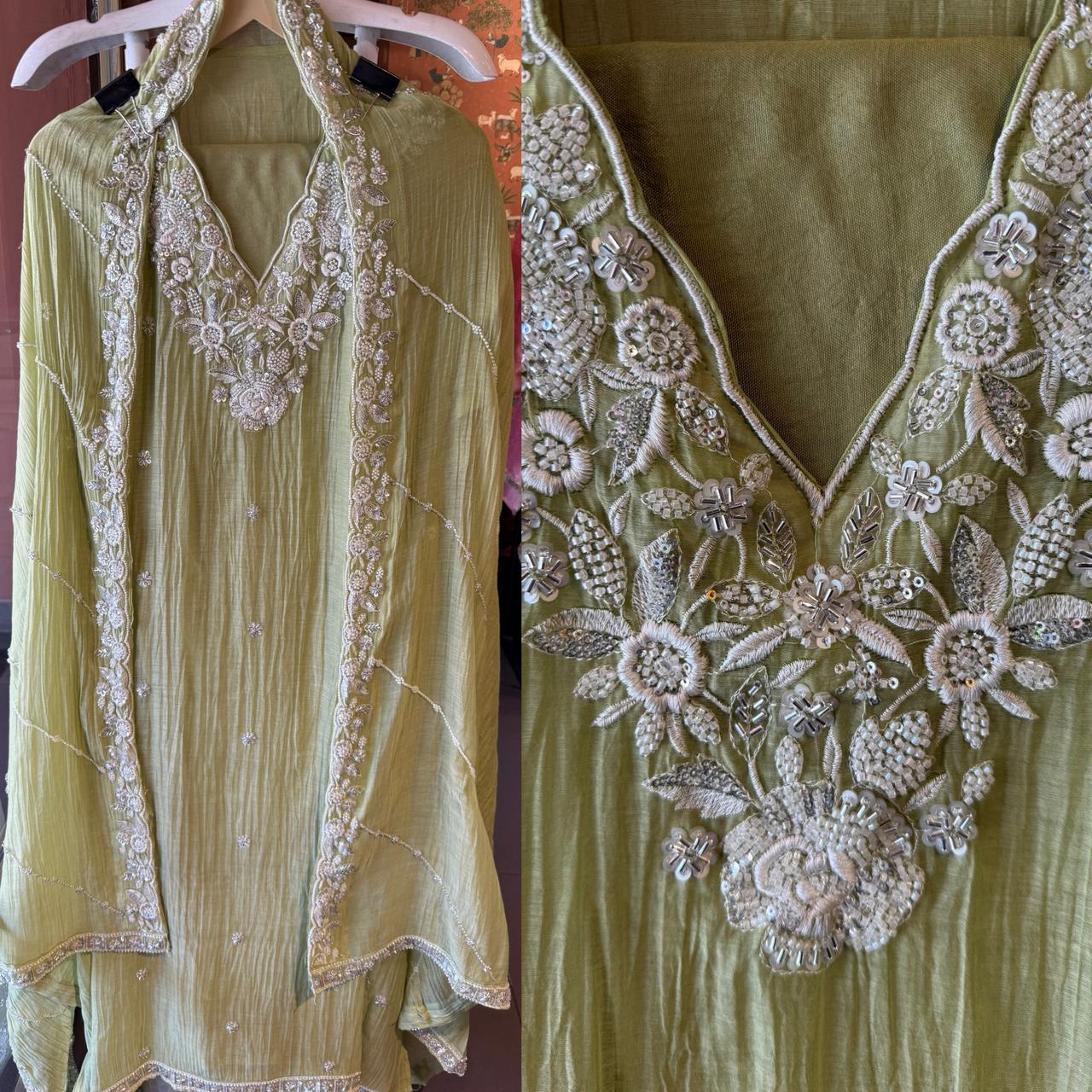 Pakistani handwork pieces On pure Mul chanderi