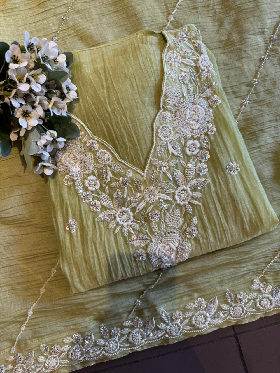 Pakistani handwork pieces On pure Mul chanderi