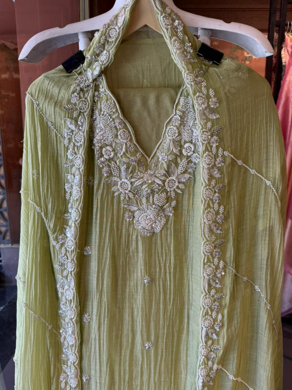 Pakistani handwork pieces On pure Mul chanderi