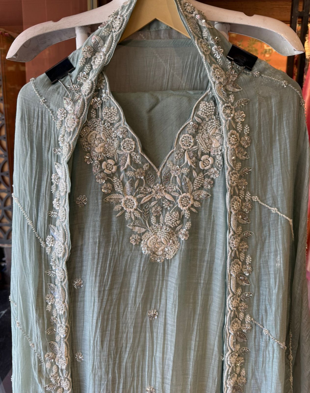 Pakistani handwork pieces On pure Mul chanderi