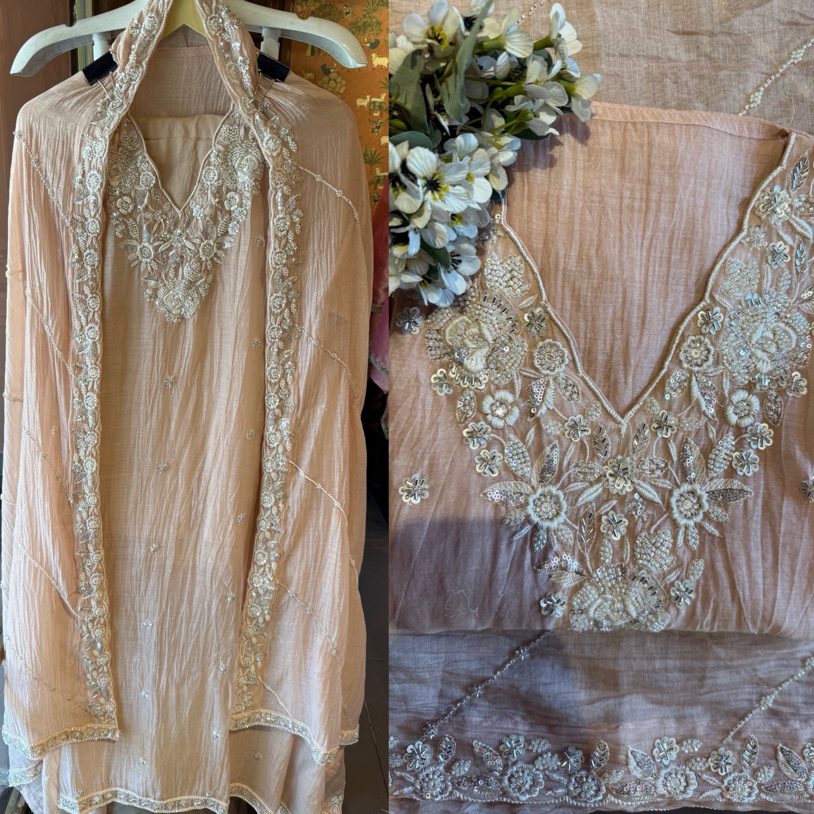 Pakistani handwork pieces On pure Mul chanderi
