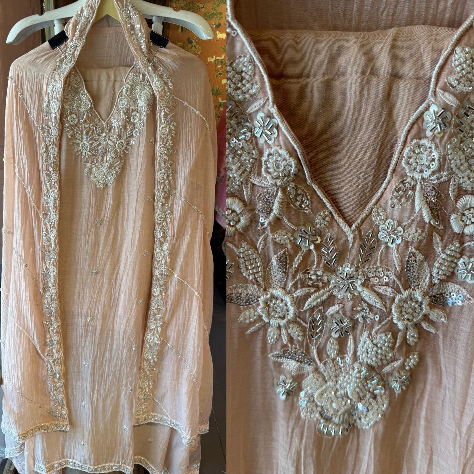 Pakistani handwork pieces On pure Mul chanderi