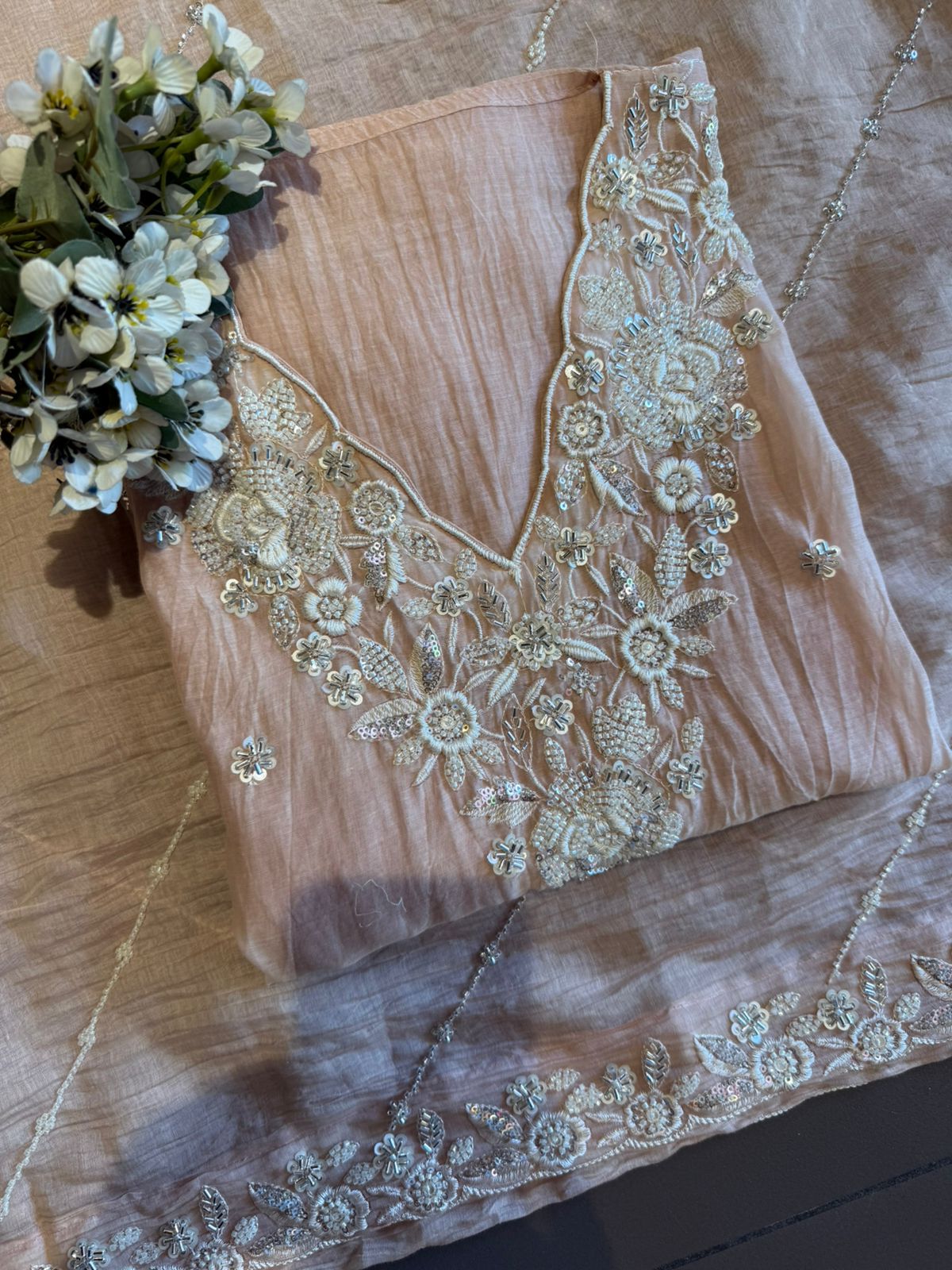 Pakistani handwork pieces On pure Mul chanderi