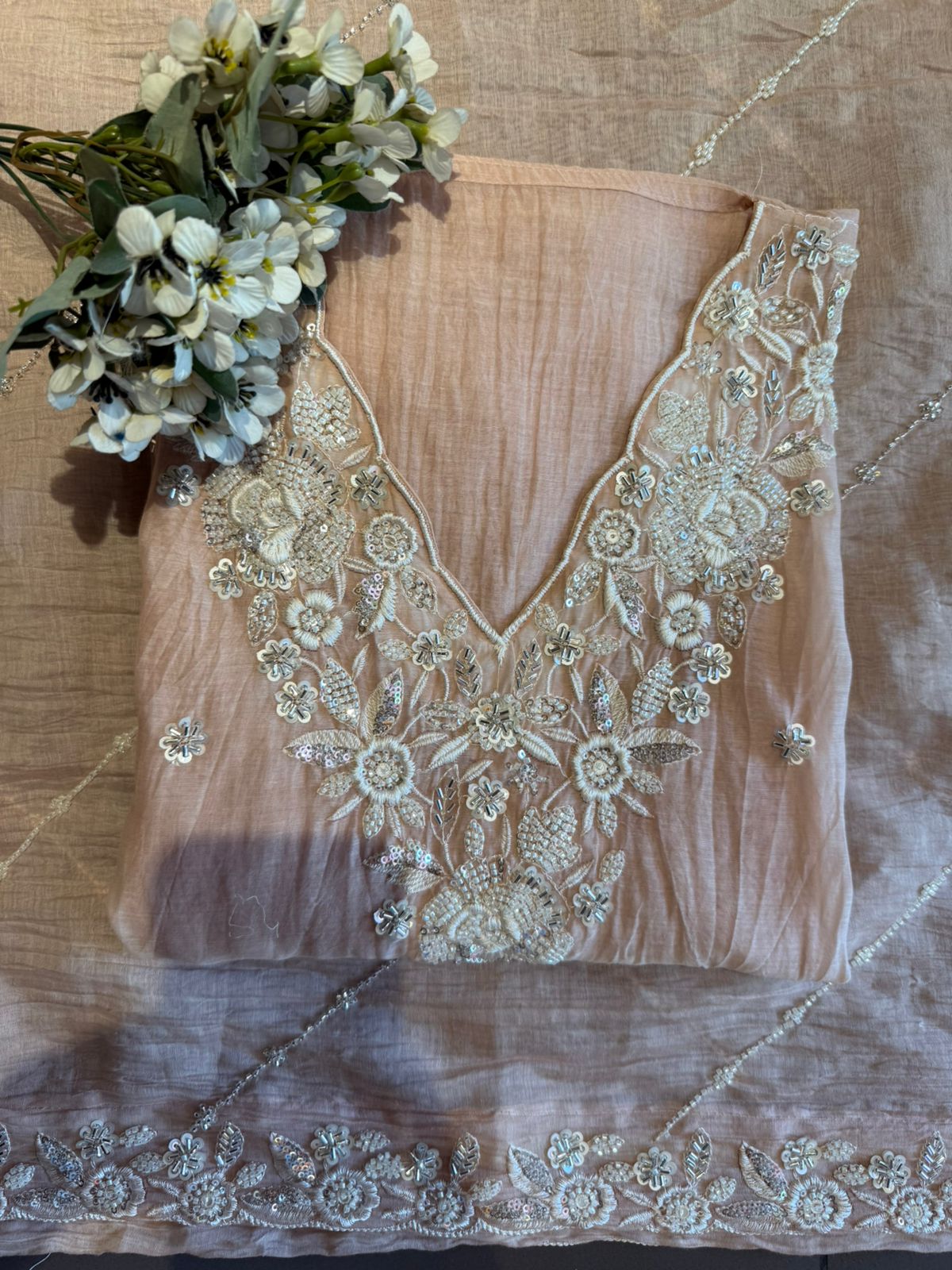 Pakistani handwork pieces On pure Mul chanderi