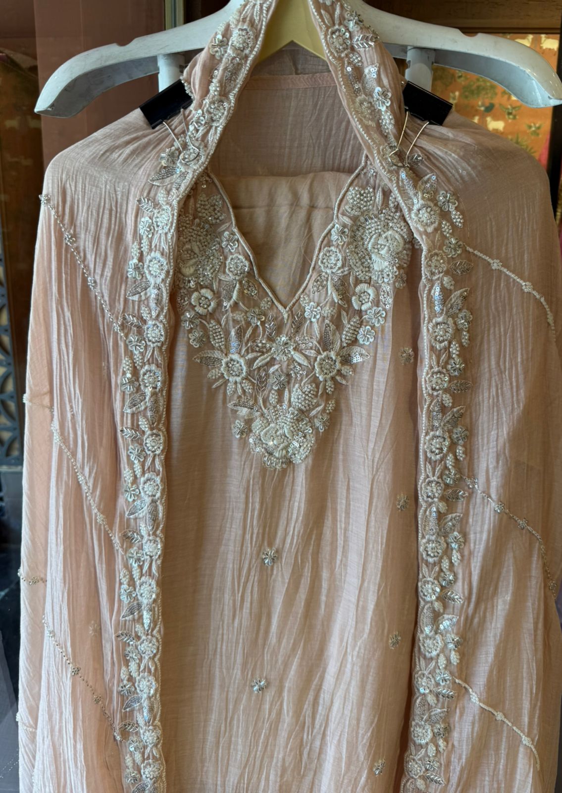 Pakistani handwork pieces On pure Mul chanderi