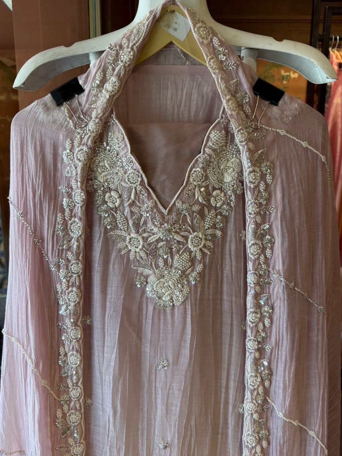 Pakistani handwork pieces On pure Mul chanderi