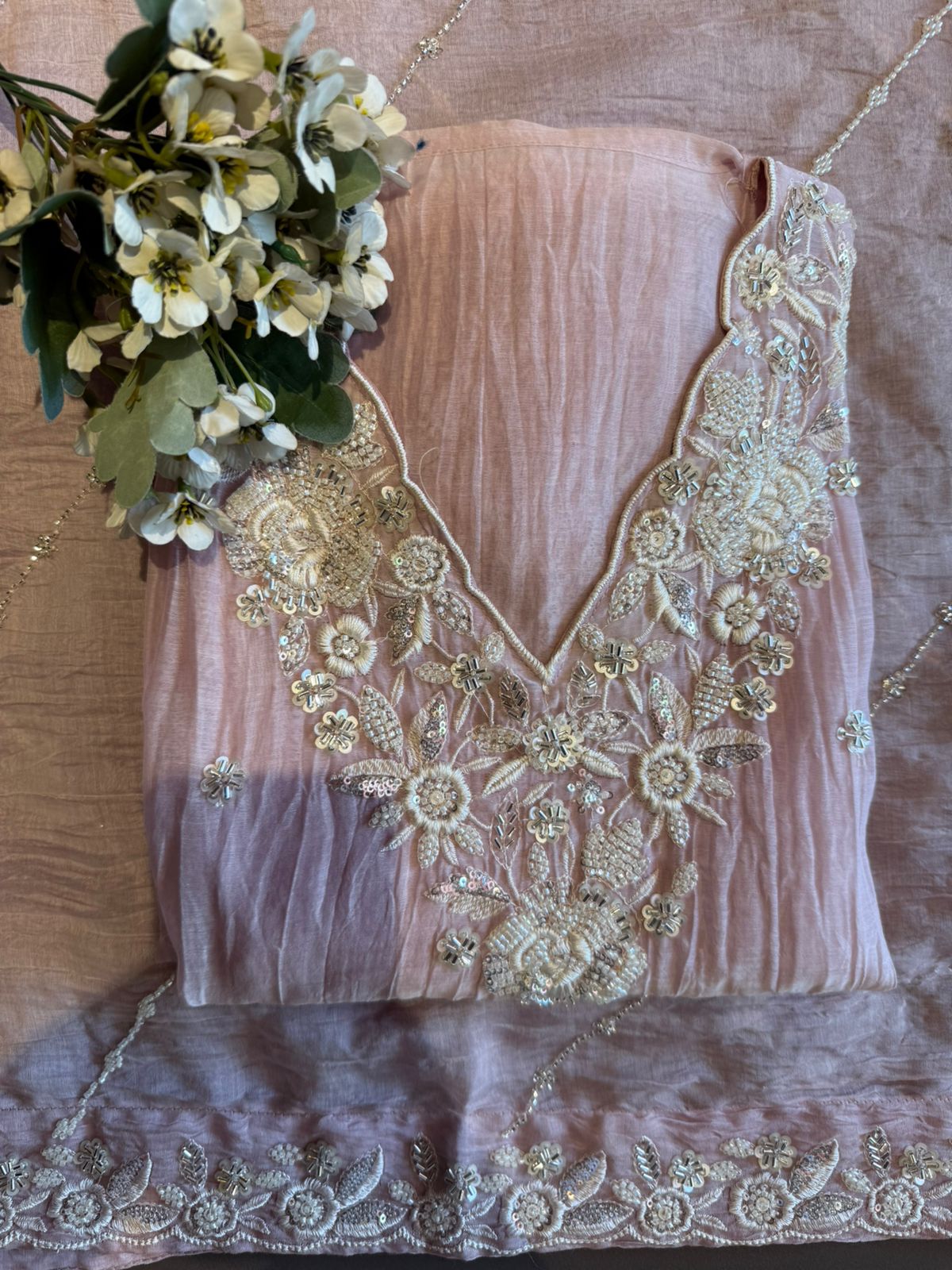 Pakistani handwork pieces On pure Mul chanderi