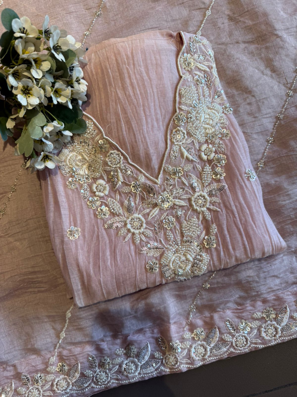 Pakistani handwork pieces On pure Mul chanderi