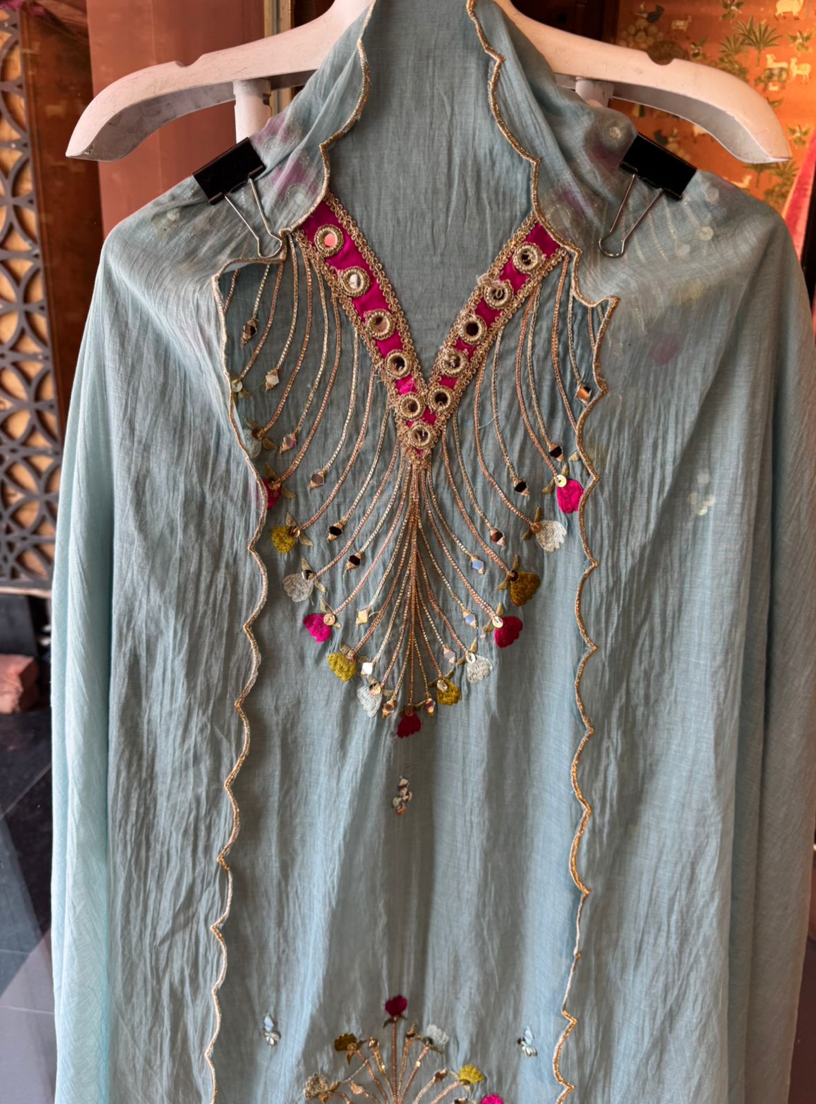 Lightweight flowy Mul cotton chanderi suit