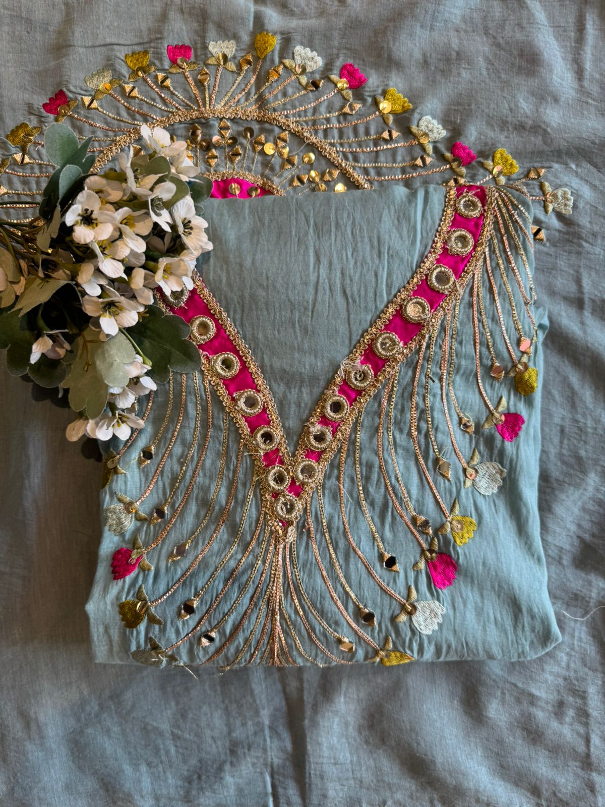 Lightweight flowy Mul cotton chanderi suit