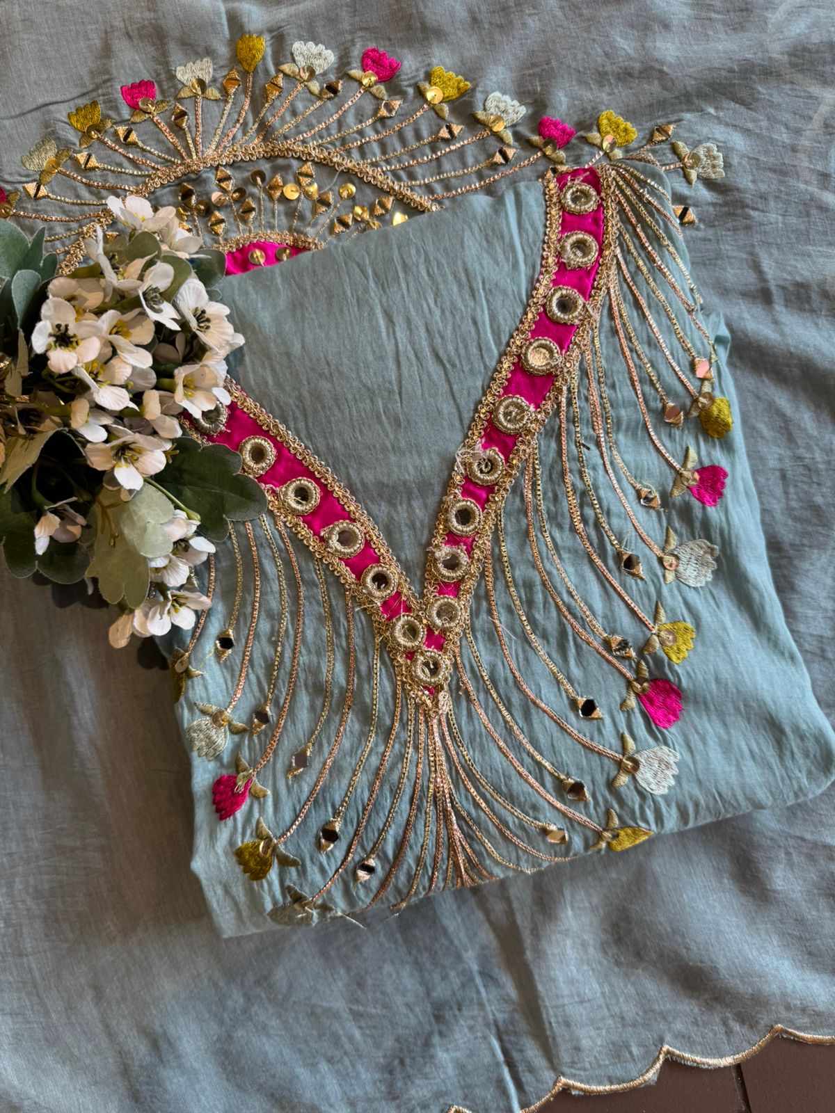 Lightweight flowy Mul cotton chanderi suit