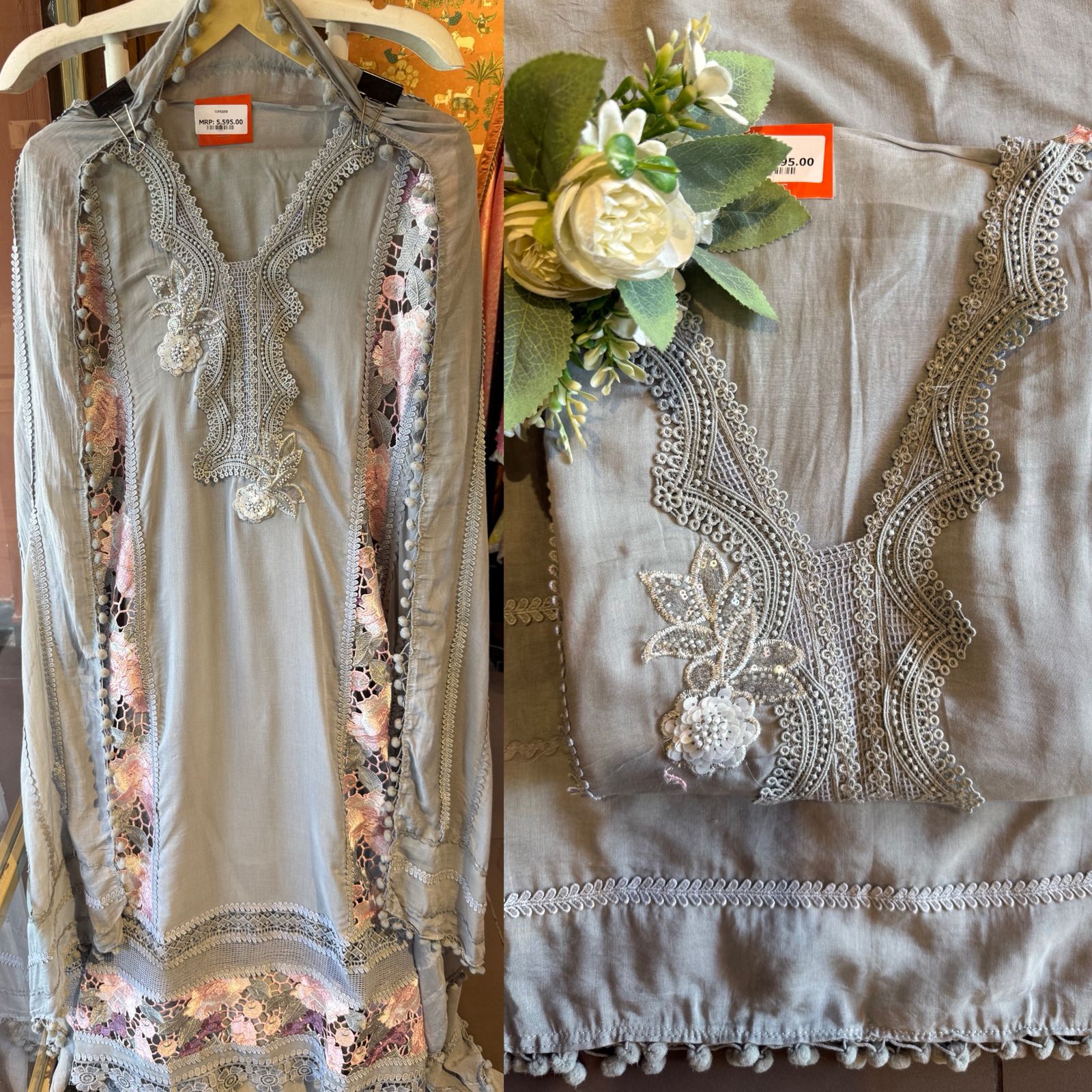 Mul cotton chanderi  unstitched suit