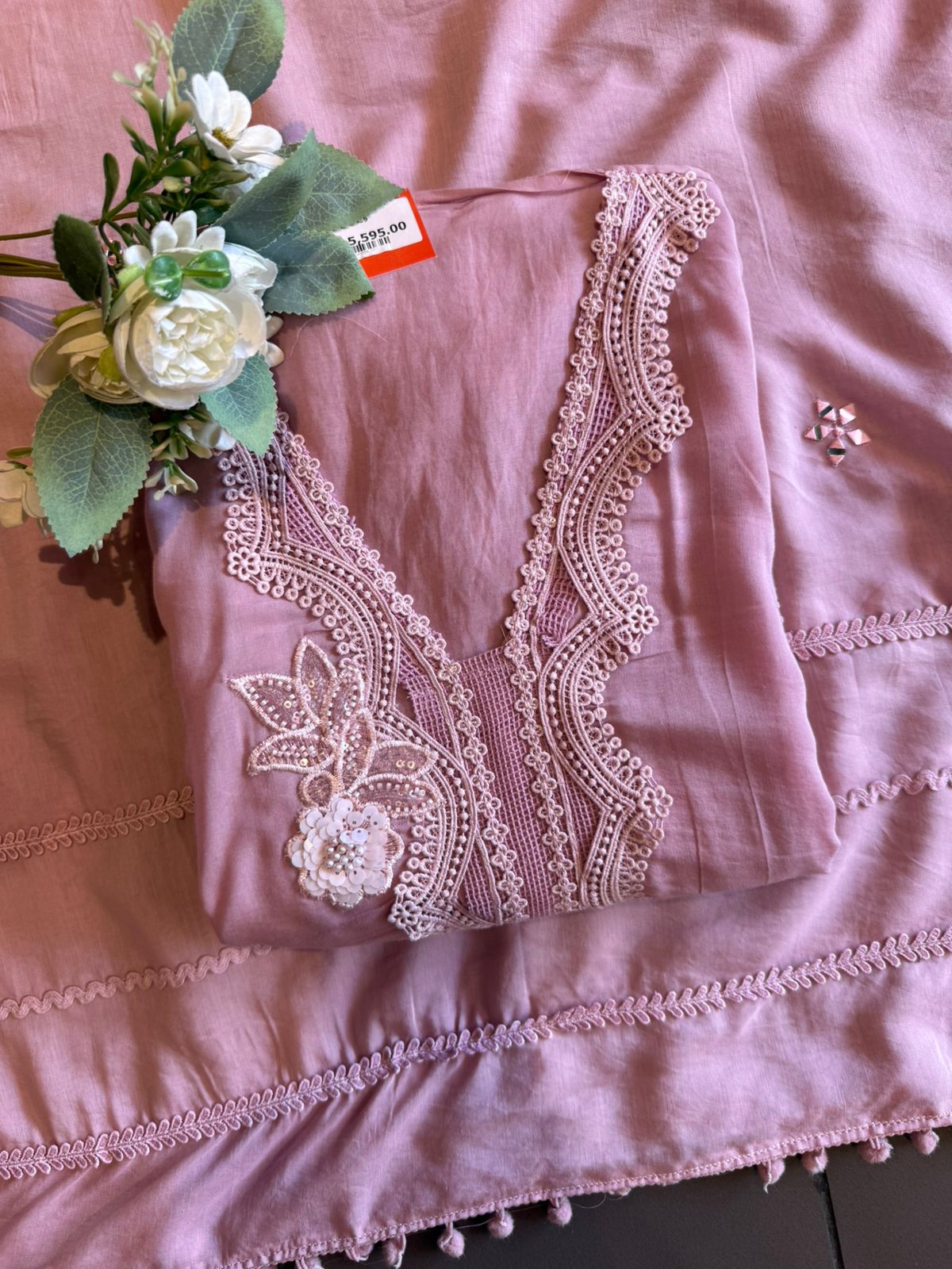 Mul cotton chanderi  unstitched suit